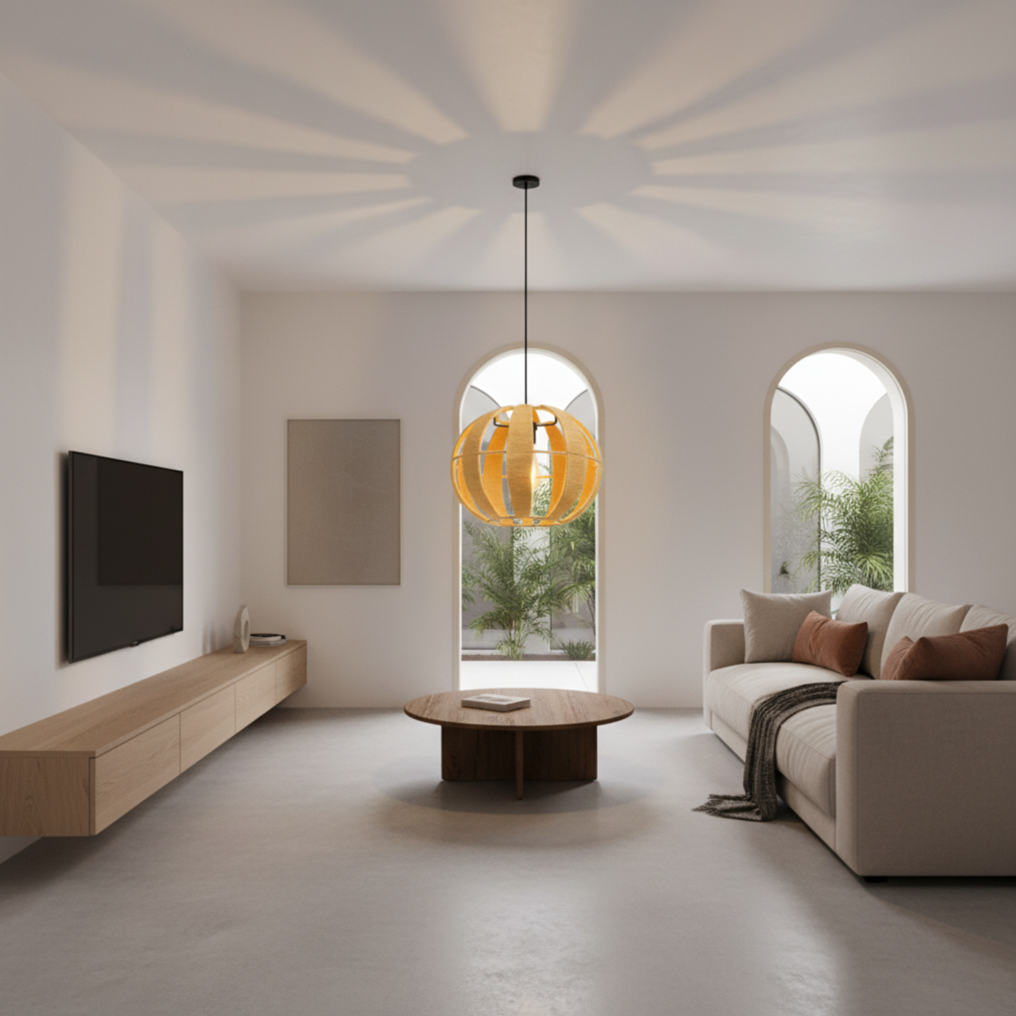 Suspension Sphérique "Ombre & Lumière" | Fibres Végétales | Tunisie