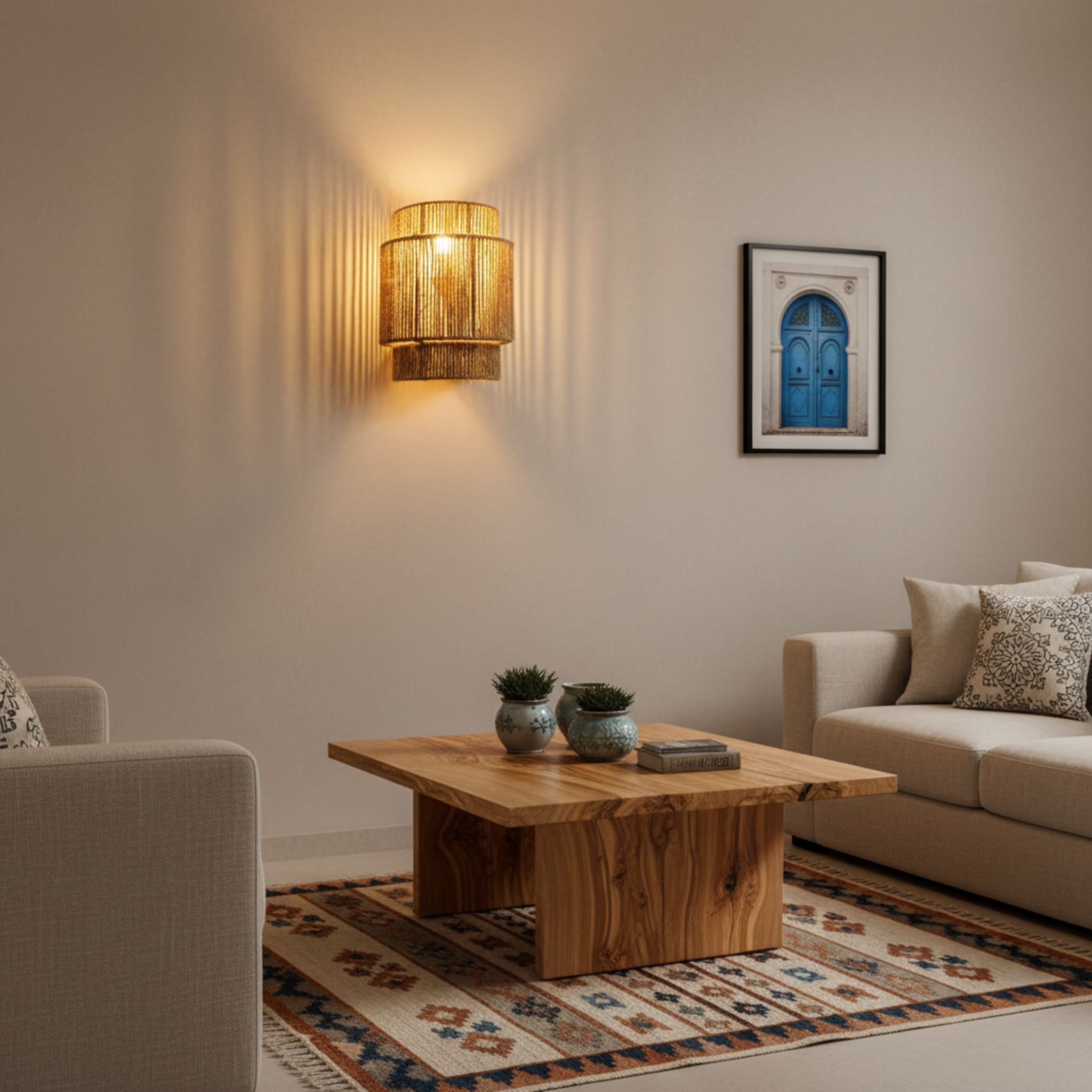 Applique Murale "Kenza" en Jute Tressé – Luminaire Style Boho Naturel