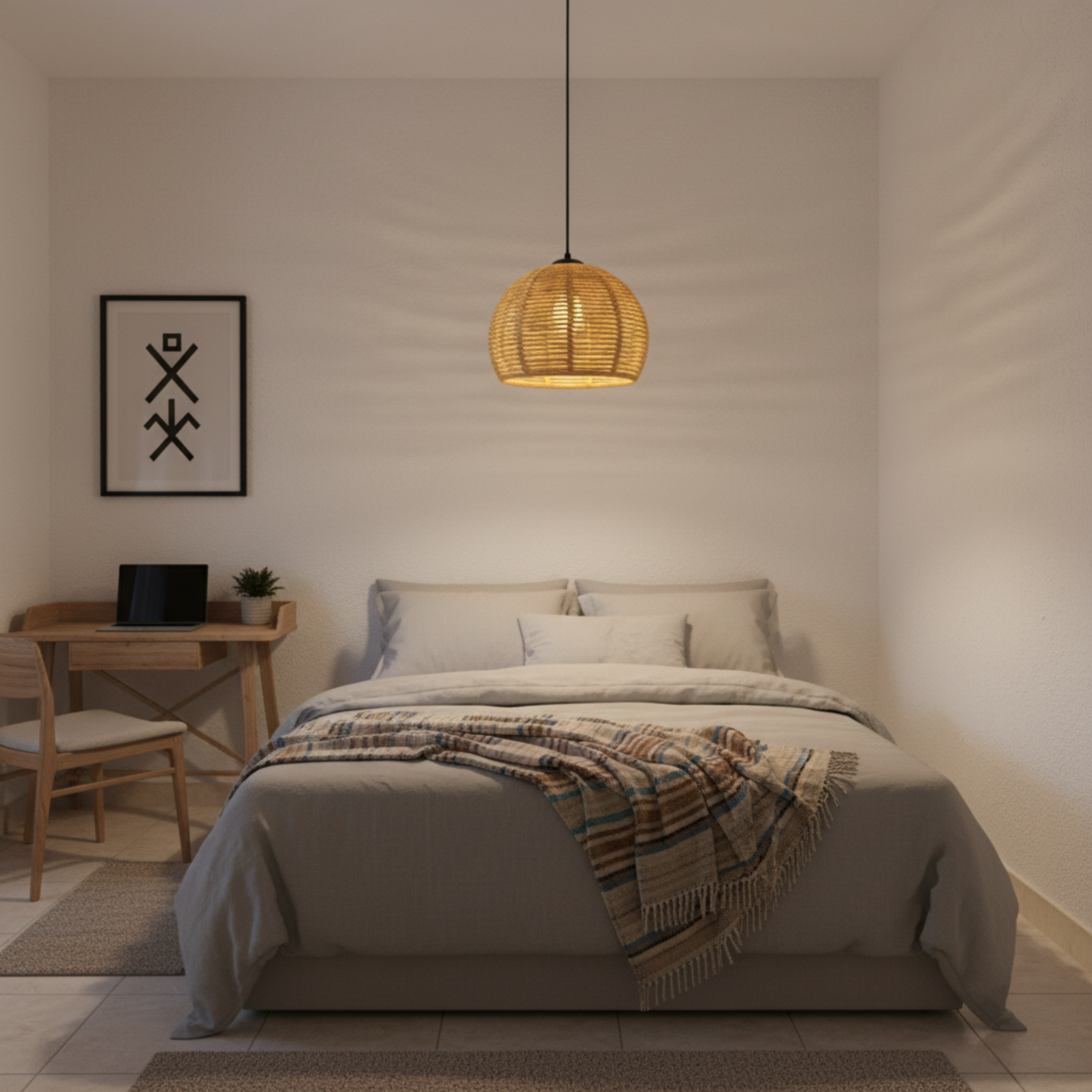 Suspension "Zina" en Jute Tressé – Lustre Style Boho Naturel