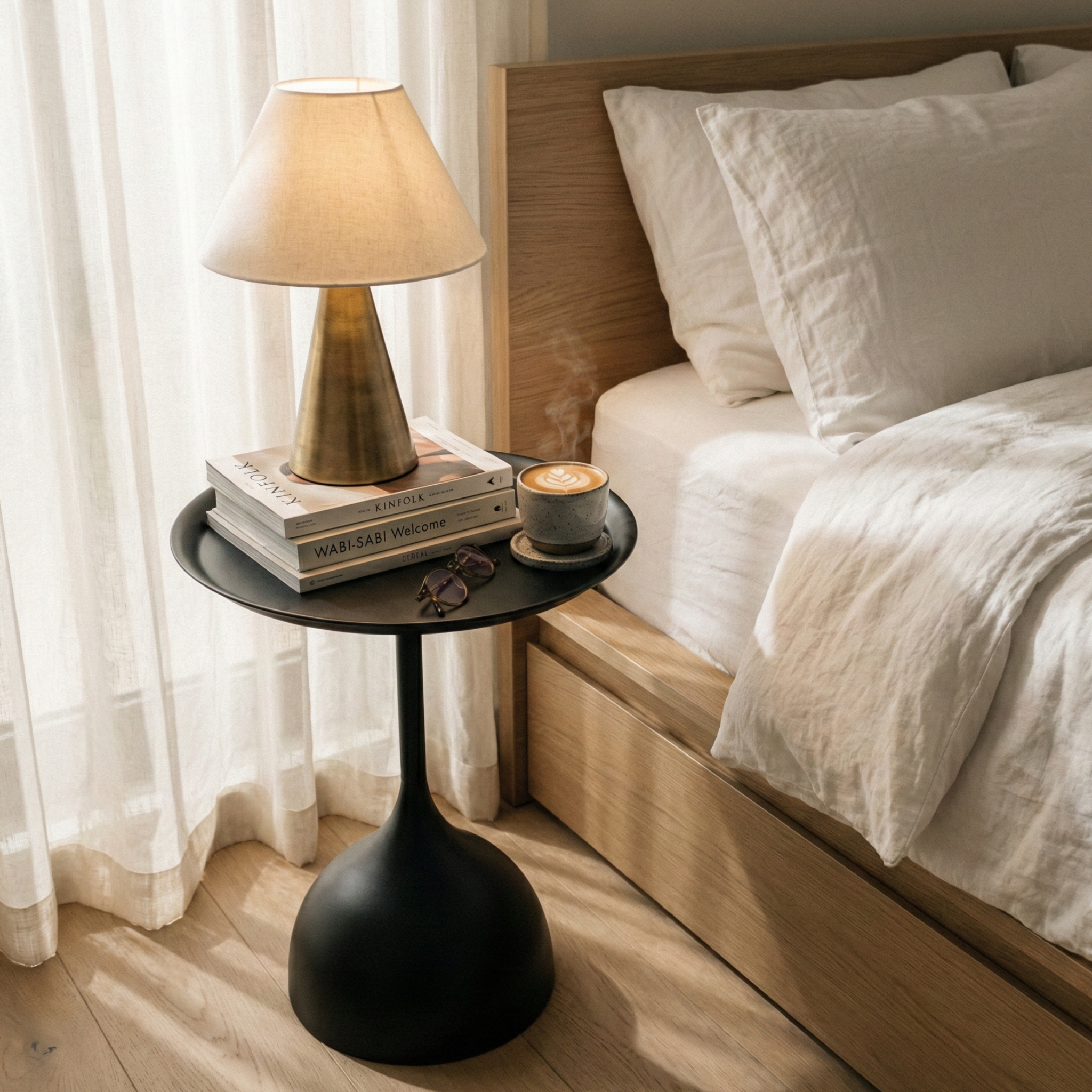 Table d'Appoint Ronde Noire Design Tulipe – Style Moderne & Épuré