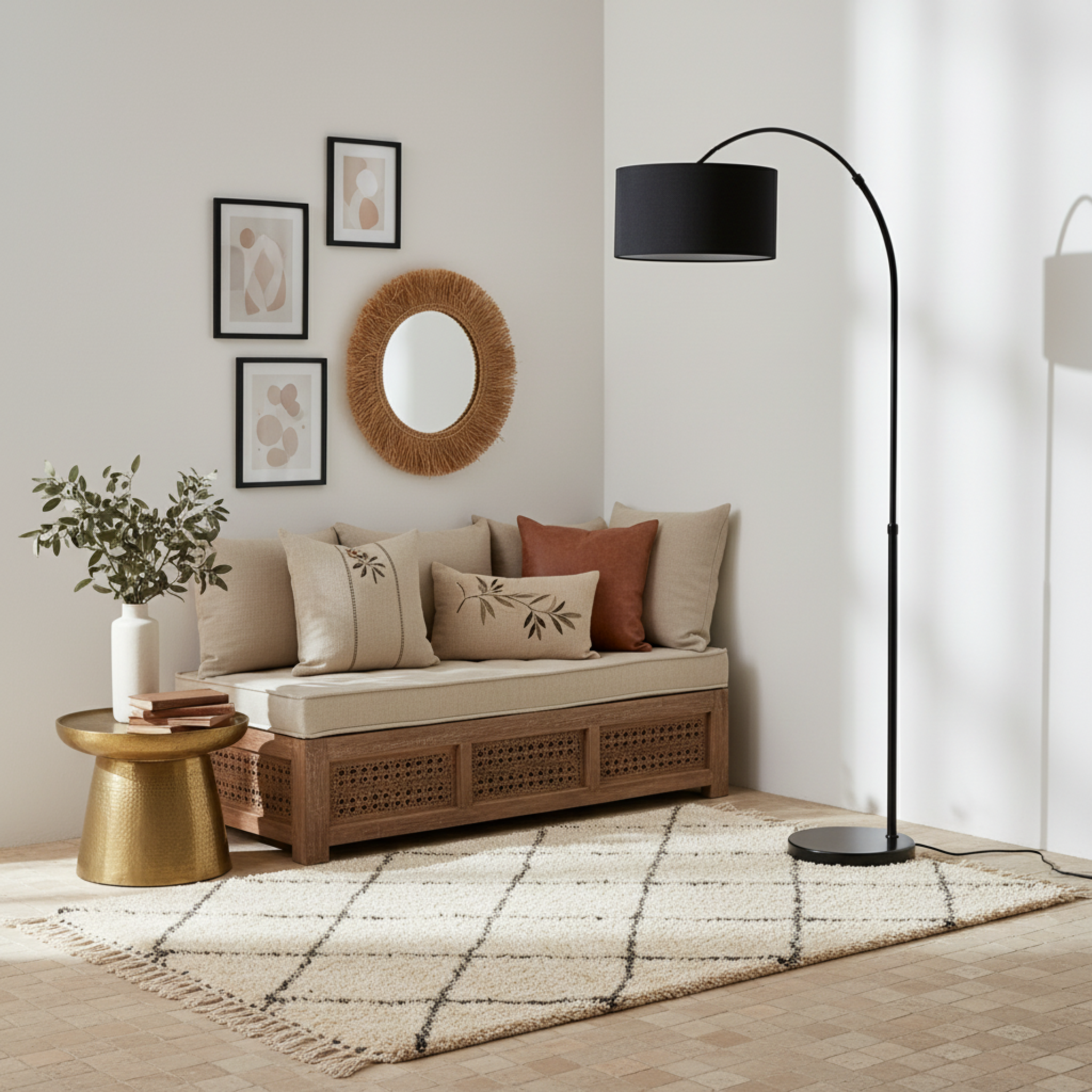 Lampadaire Arc Noir Moderne avec Abat-jour Élégant