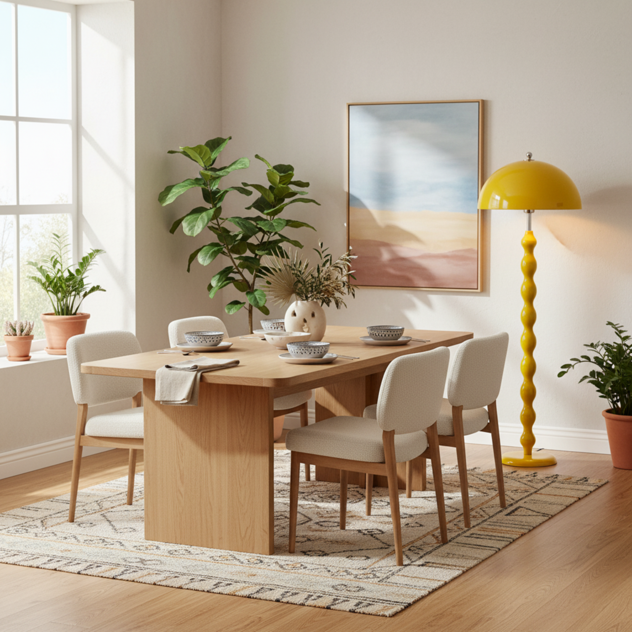 Lampadaire Design "Totem" Jaune Laqué | Luminaire de Luxe & Décoration Moderne Tunisie