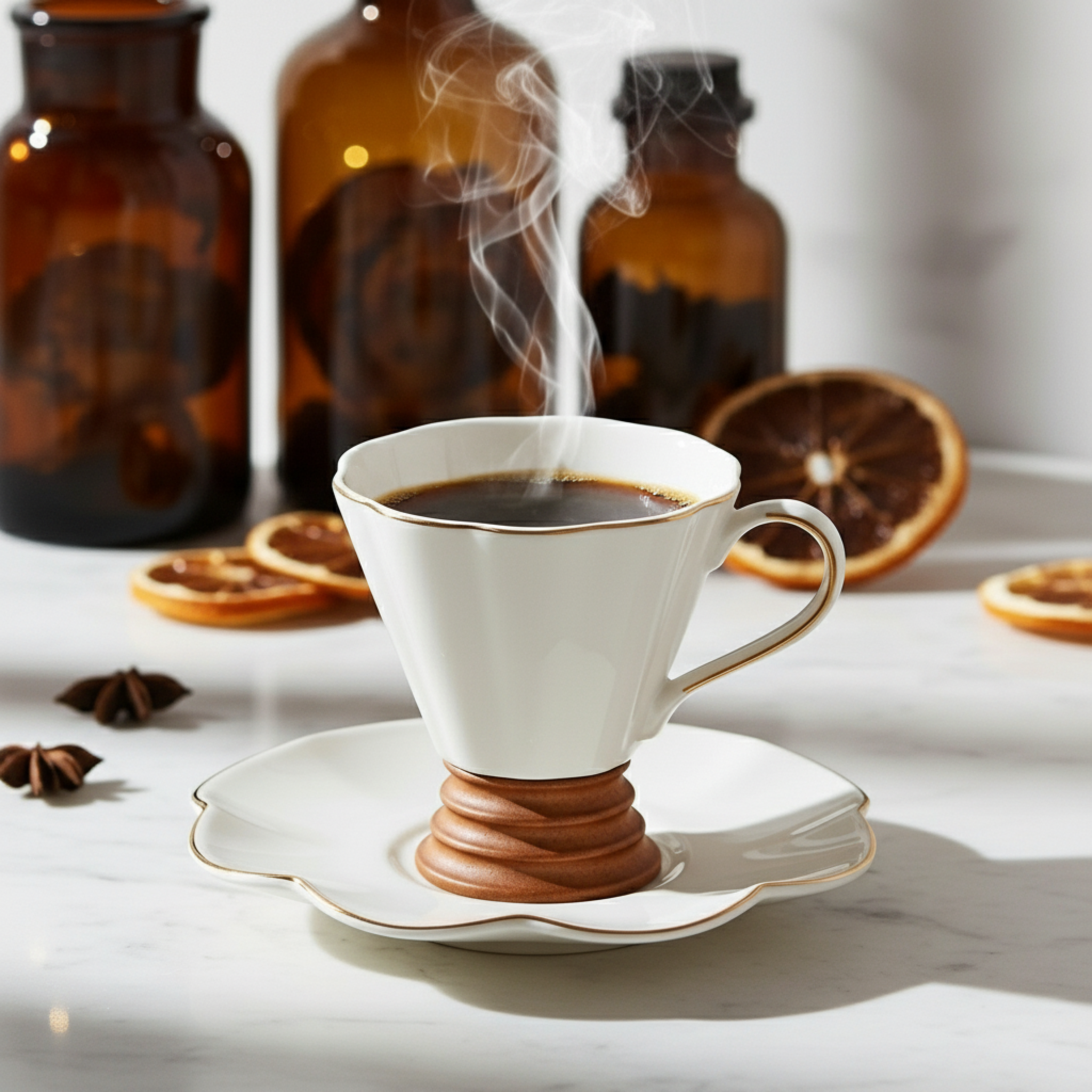 Service Café Noir Porcelaine – 6 Tasses + 6 Soucoupes