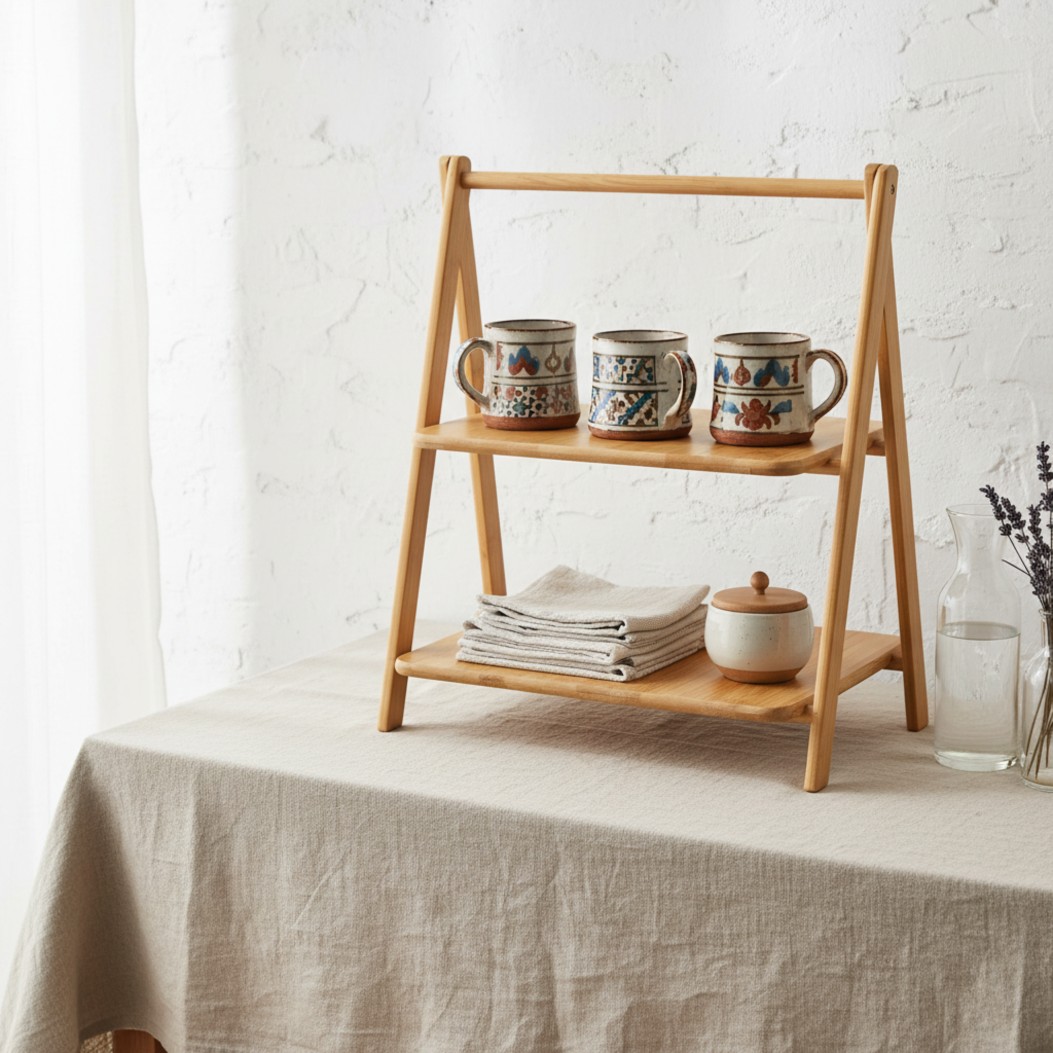 Étagère de Table en Bambou 2 Niveaux - Rangement Cuisine & Coin Café