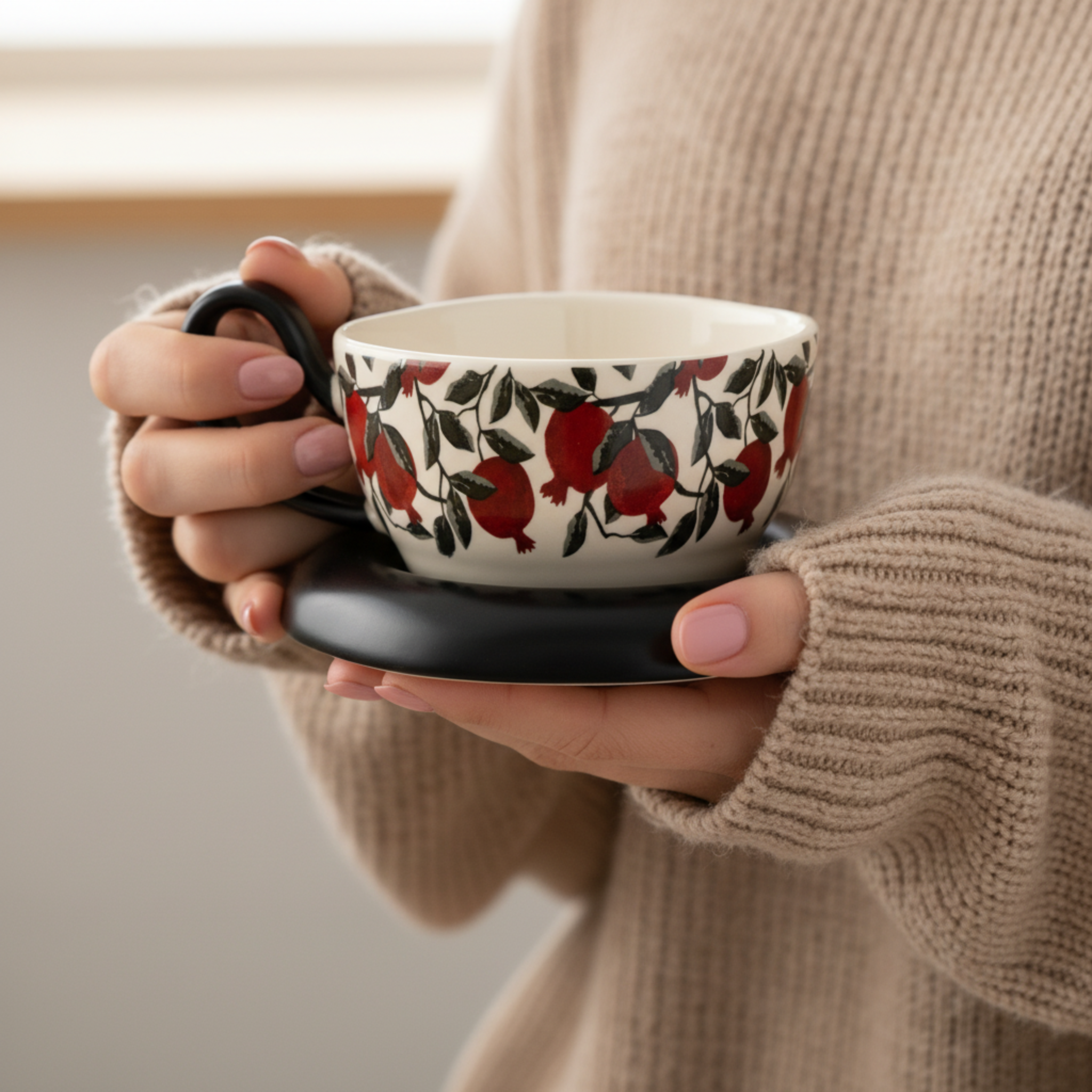 Tasse Céramique "Grenade" & Soucoupe Design Noire - Art de la Table Chic