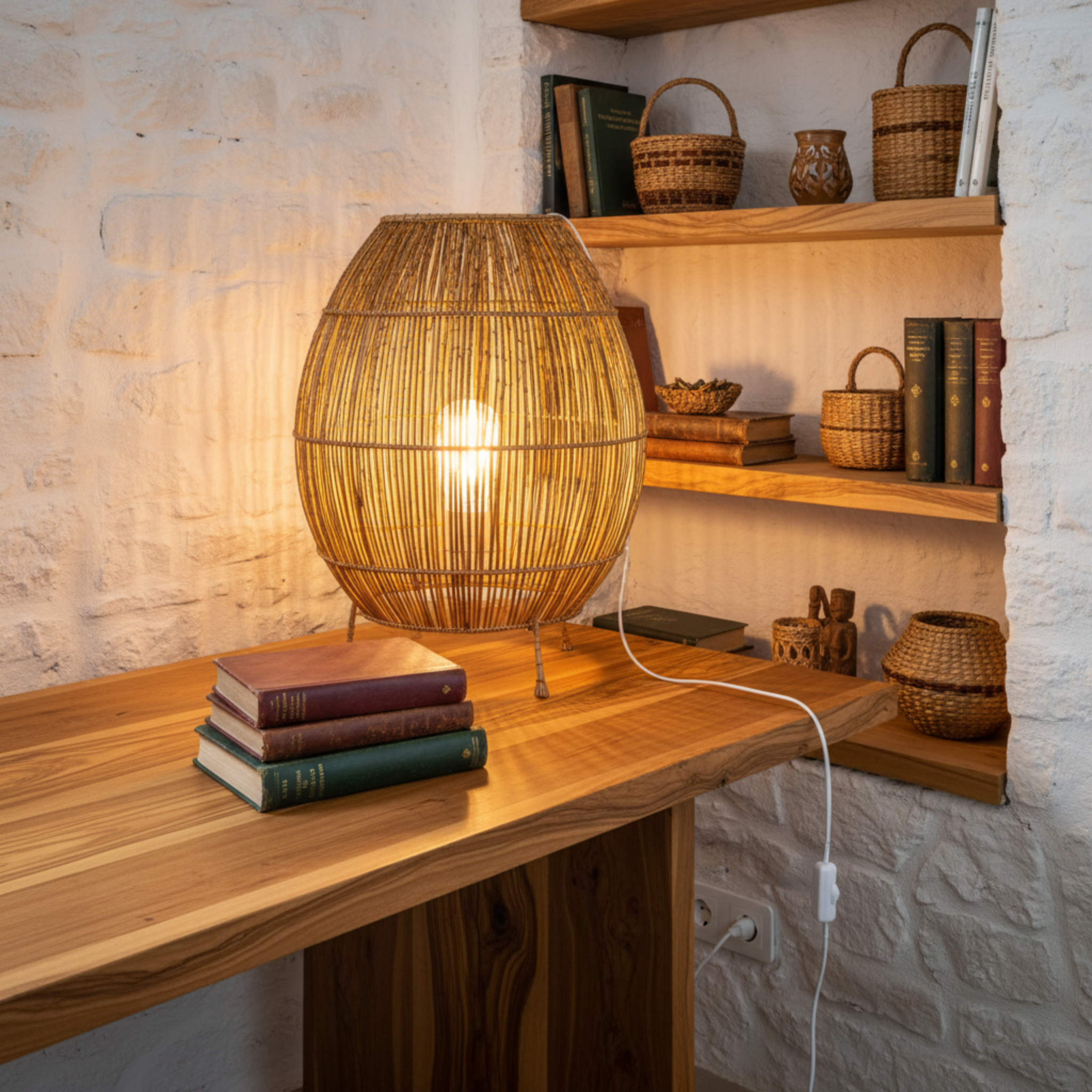 Lampe à Poser Fibres de Palmier Artisanale Fait Main | Fiolla Home