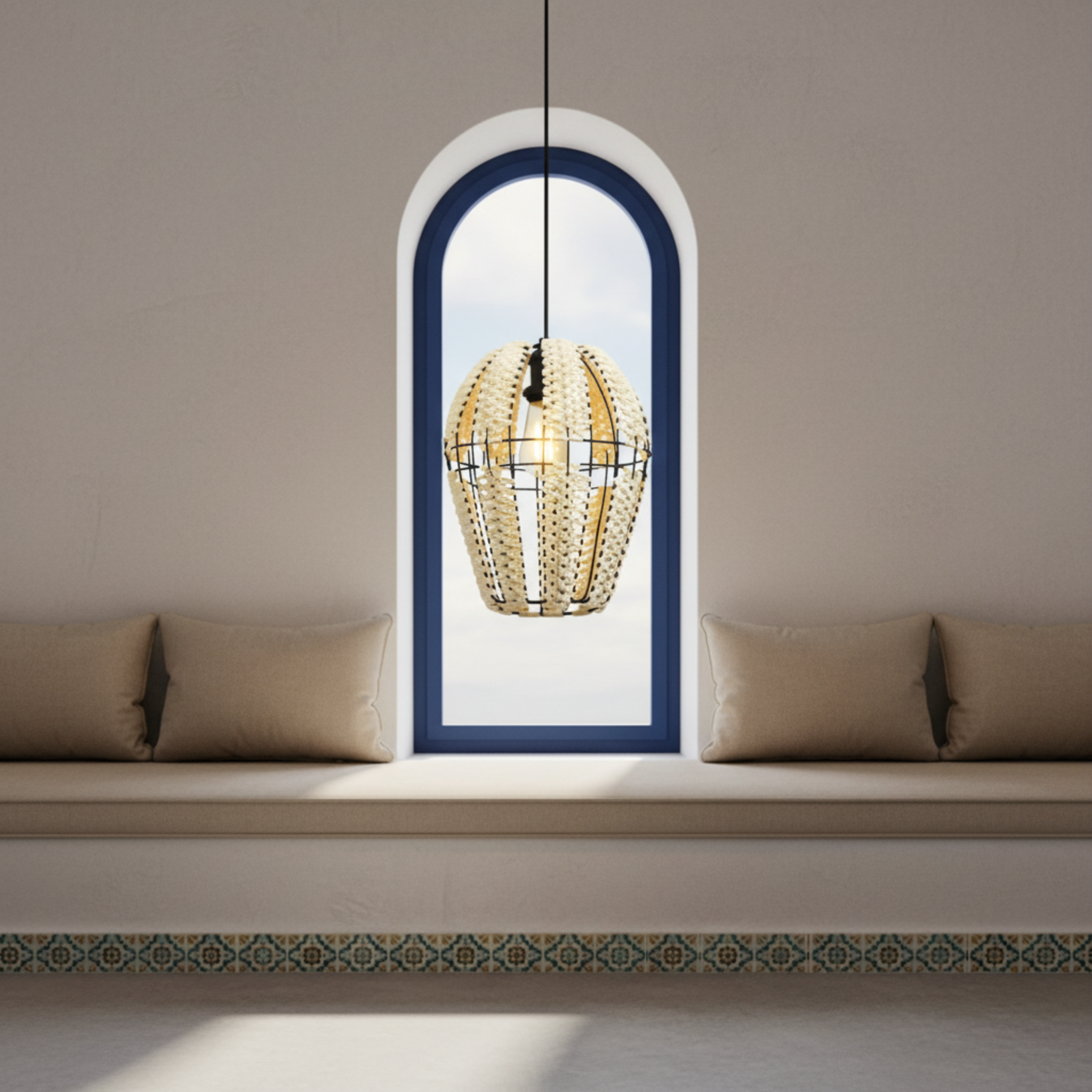 Suspension Corbeille "Vent du Sud" | Fibres Végétales & Métal | Tunisie