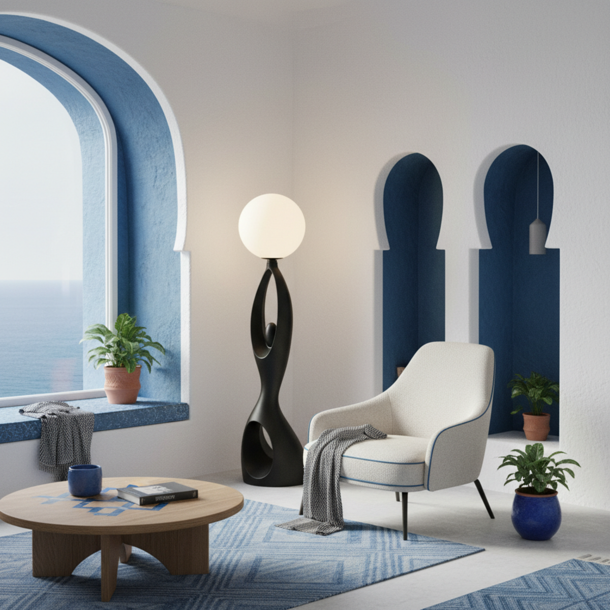 Lampadaire Sculptural "Silhouette" Noir – Design Artistique & Premium Tunisie