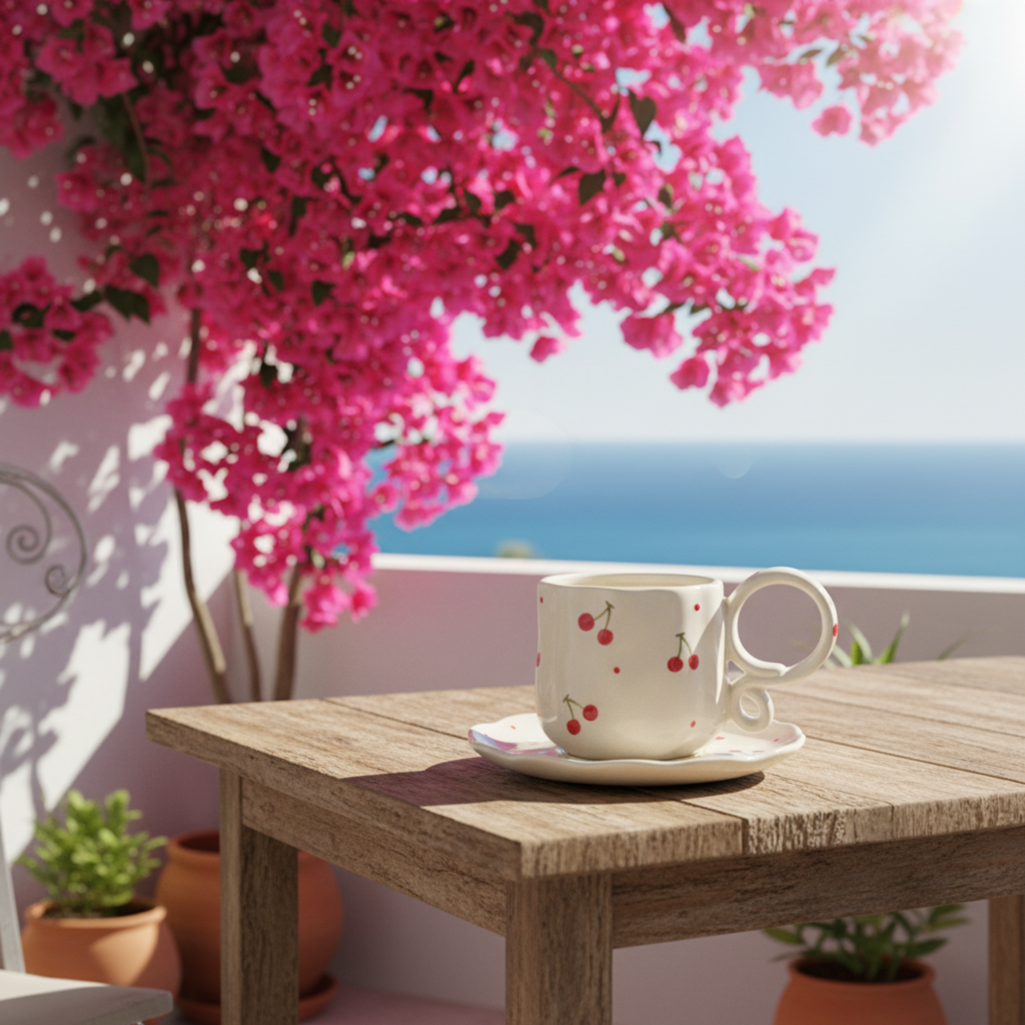 Set Tasse & Soucoupe Cerises en Céramique – Design Tendance & Artisanal