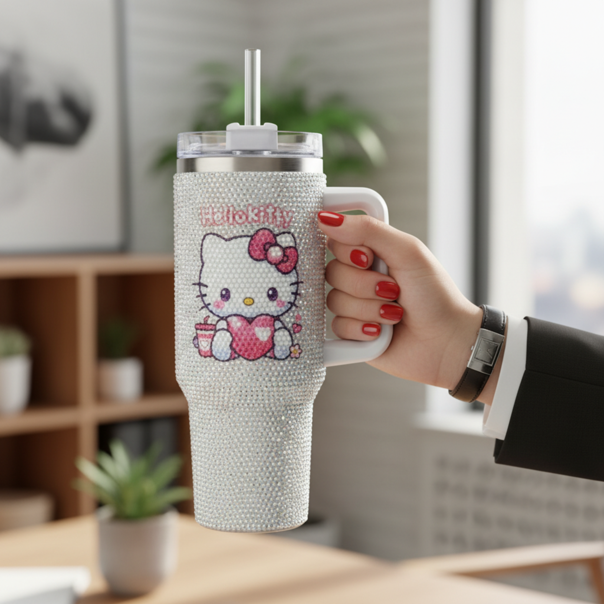 Thermos Hello Kitty Strass Argenté avec Paille - Tunisie