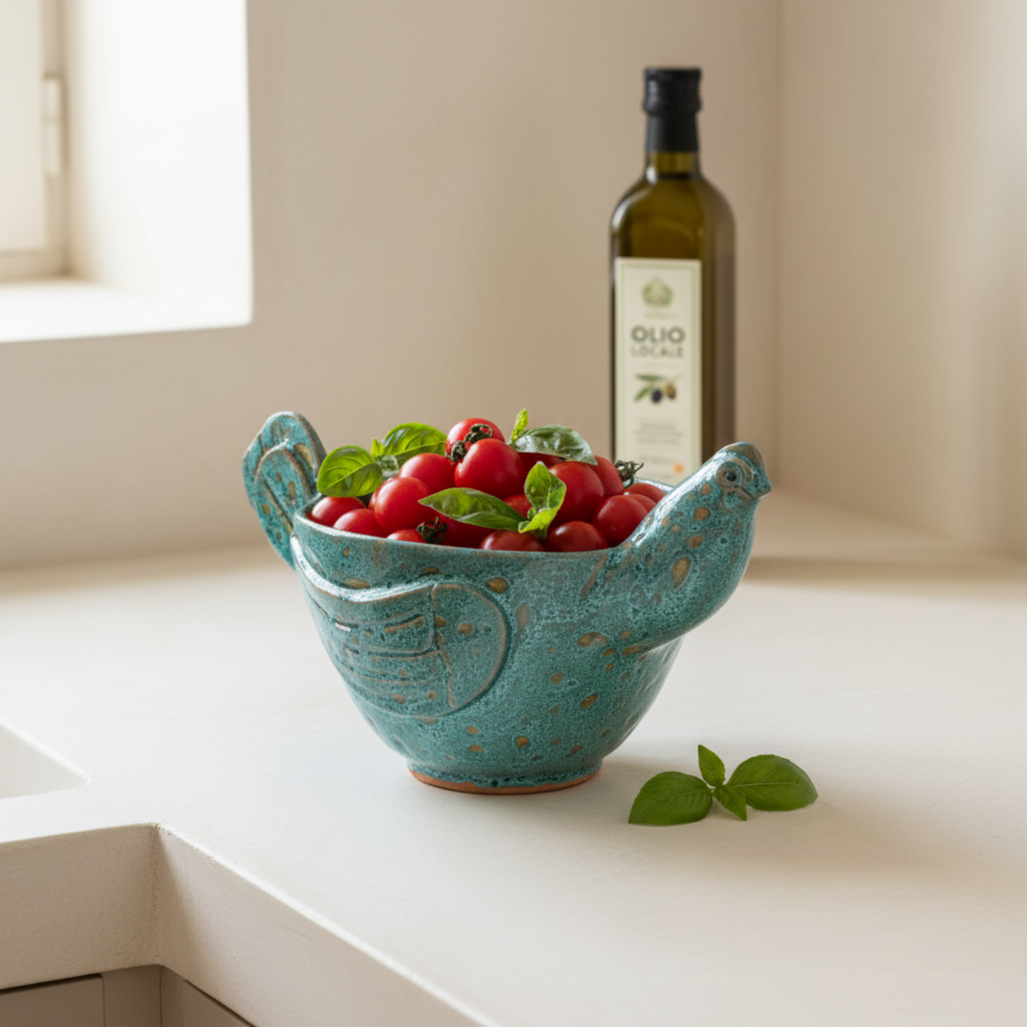 Bol Poule en Céramique – Vert Émeraude, fait main Tunisie