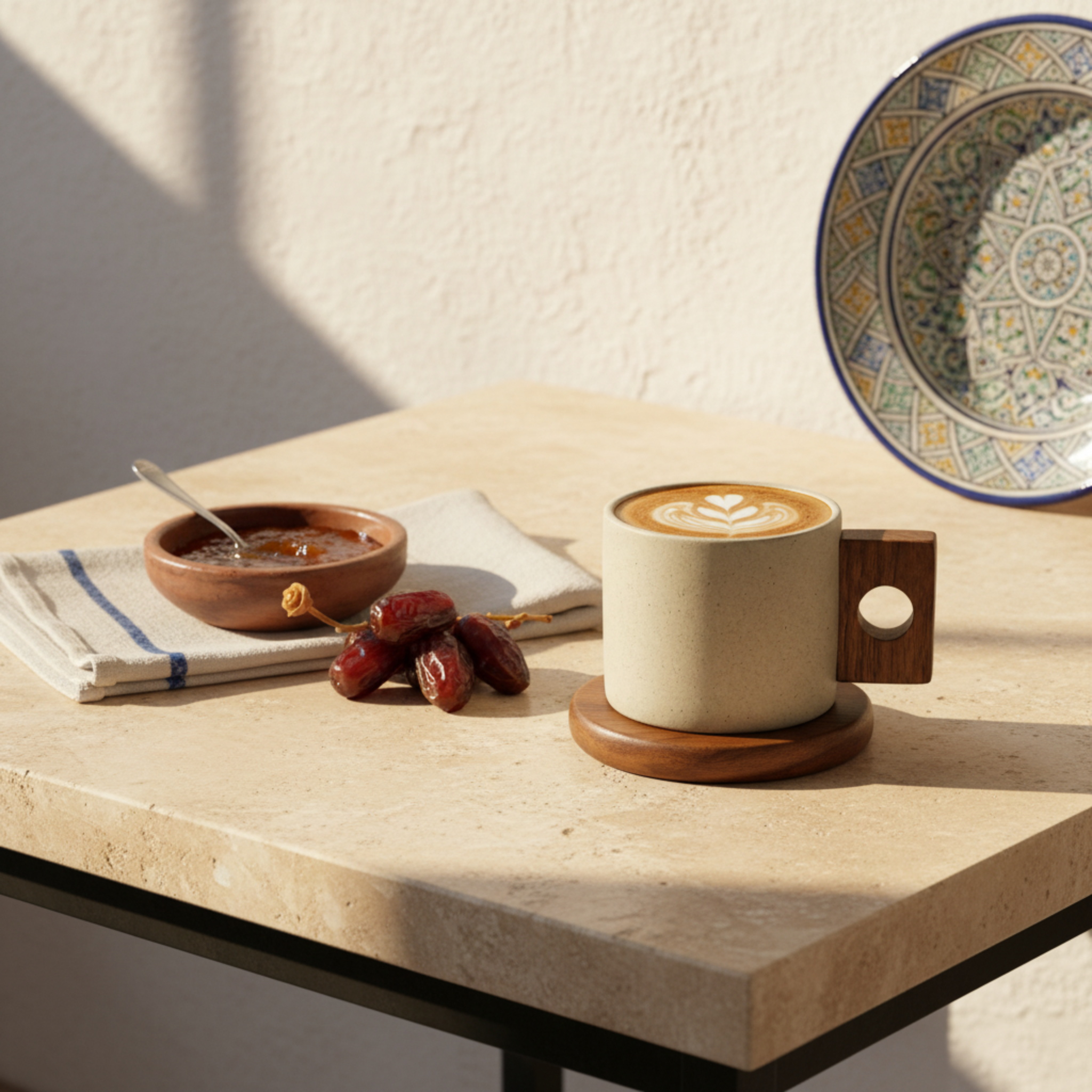 Mug Design Minimaliste en Céramique avec Anse Bois – Style Premium Tunisie