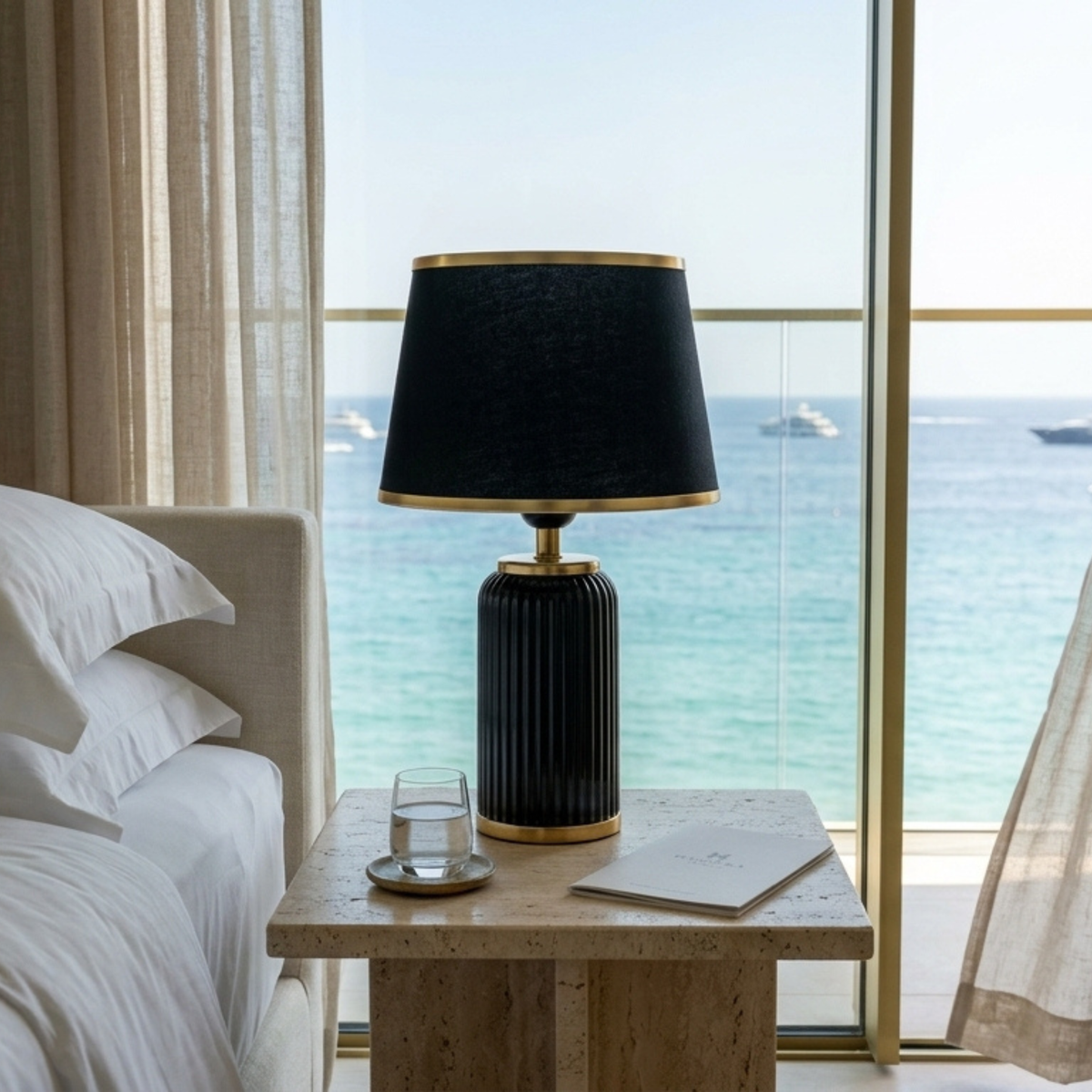 Lampe à Poser Noire Or Tunisie | Chevet Céramique Chic | Fiolla Home