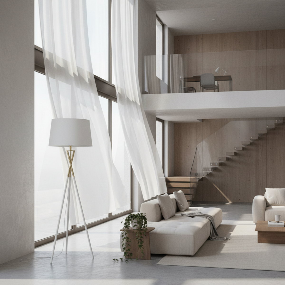 Lampadaire Trépied "Luxe Blanc & Or" – Design Scandinave Chic Tunisie