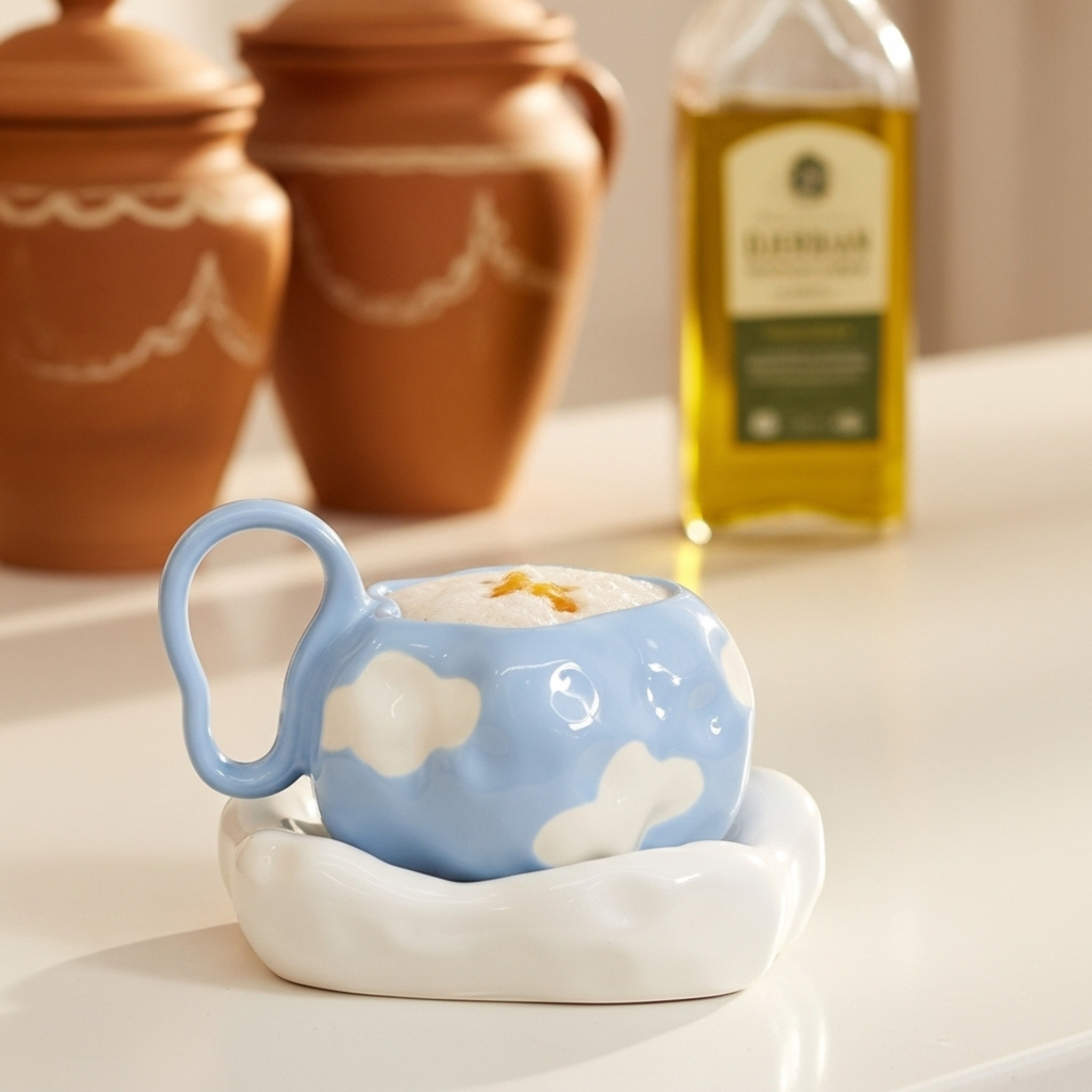 Mug Nuages avec Sous-Tasse – Céramique Créative Tunisie | Fiolla Home