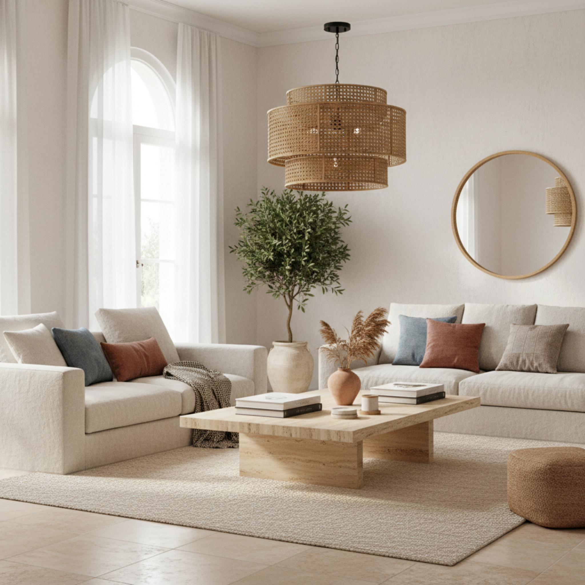 Suspension Triple en Rotin Naturel – Lustre Bohème Chic & Tendance