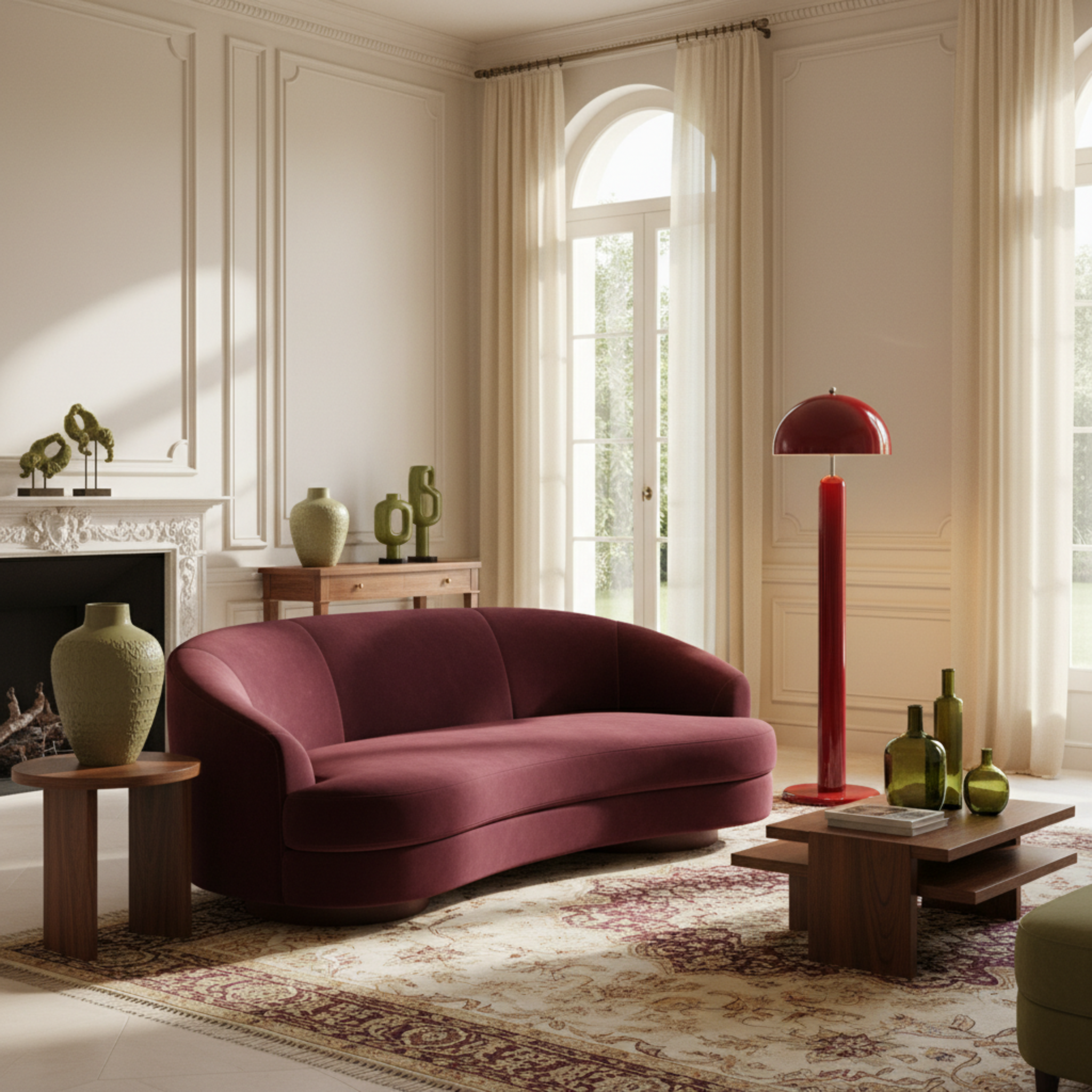 Lampadaire Design Rouge Carmin – Pièce Unique Fait Main Tunisie