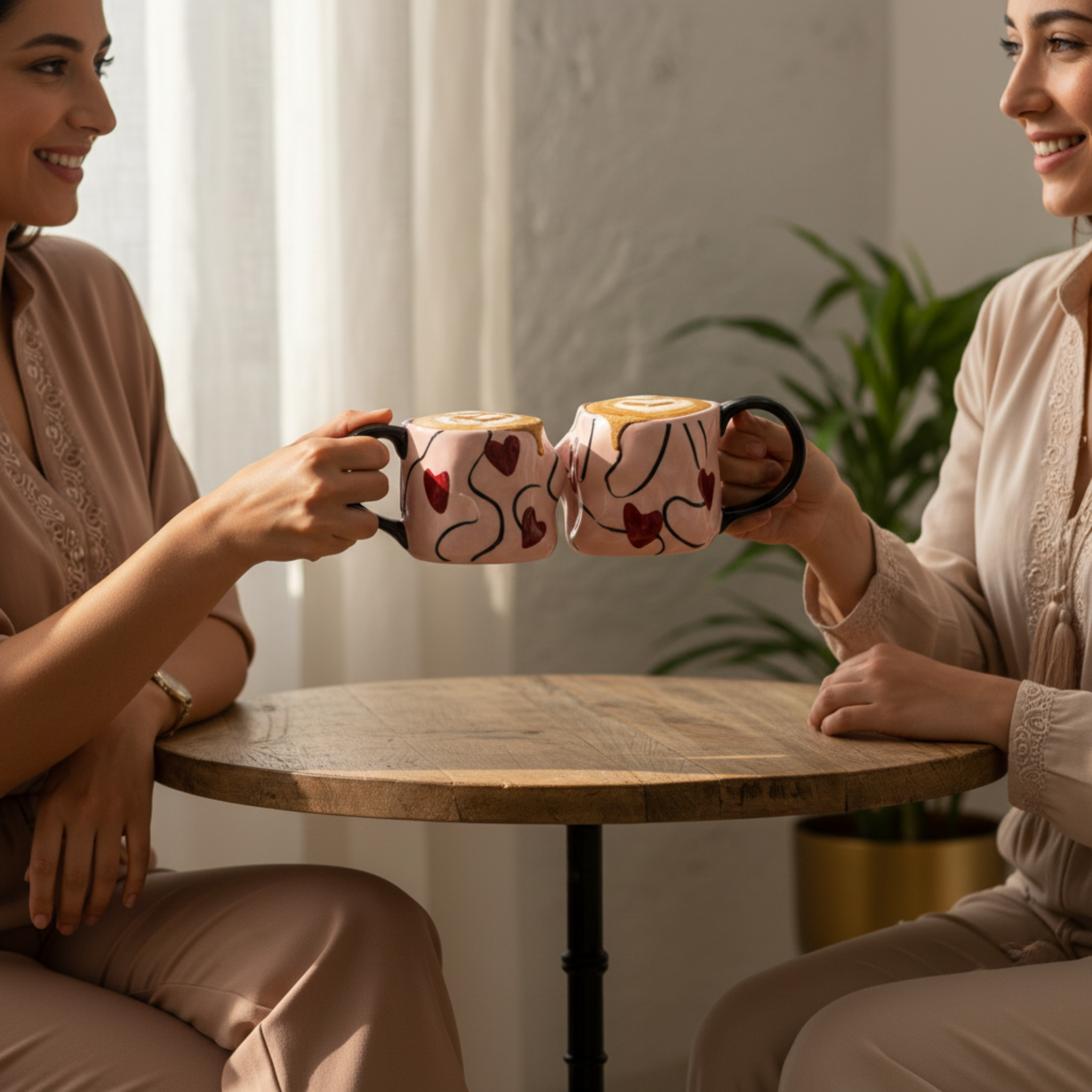 Mug Rose à Cœurs en Céramique – Anse Noire, Design Moderne Tunisie