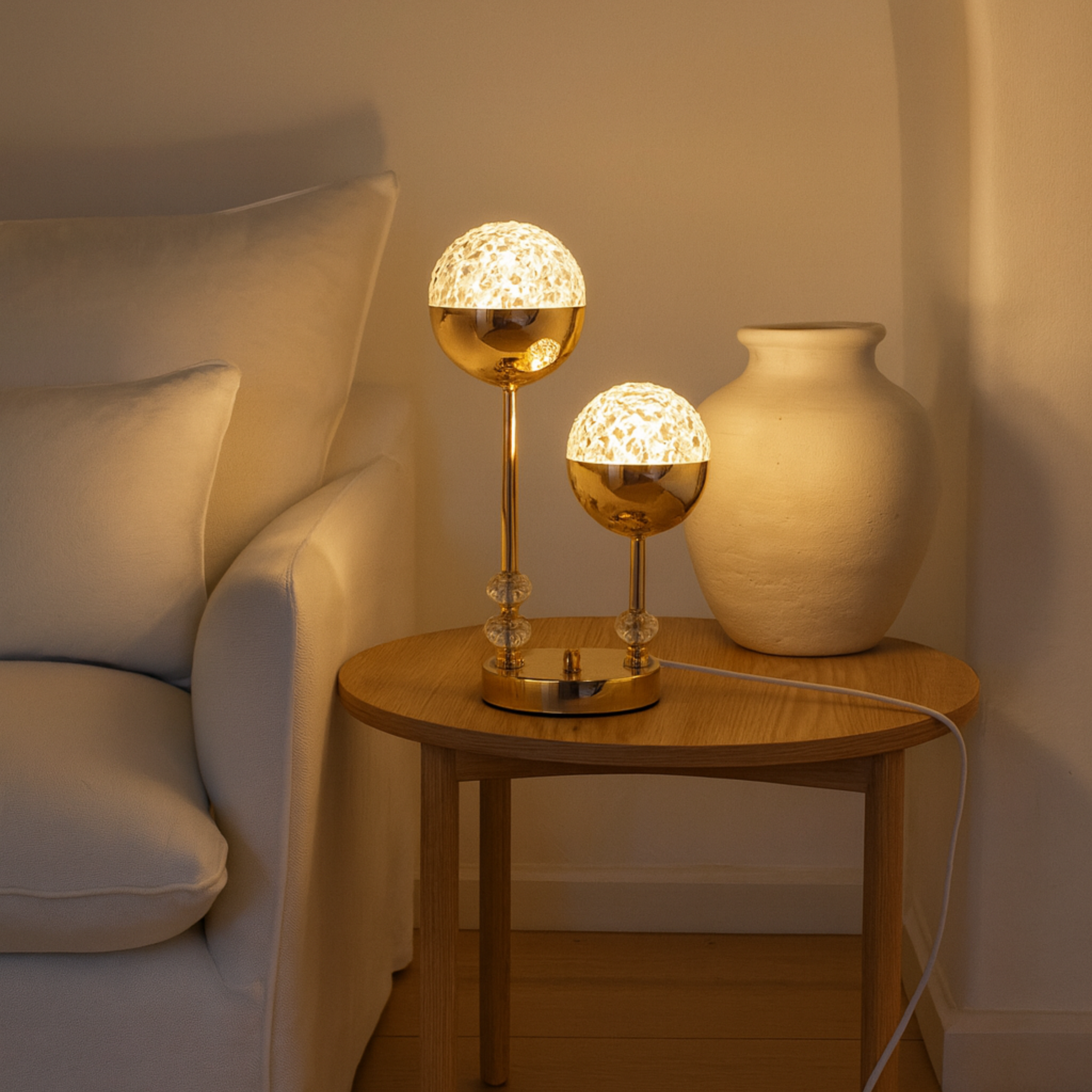 Lampe de Chevet Cristal Doré à Double Globe – Style Luxe