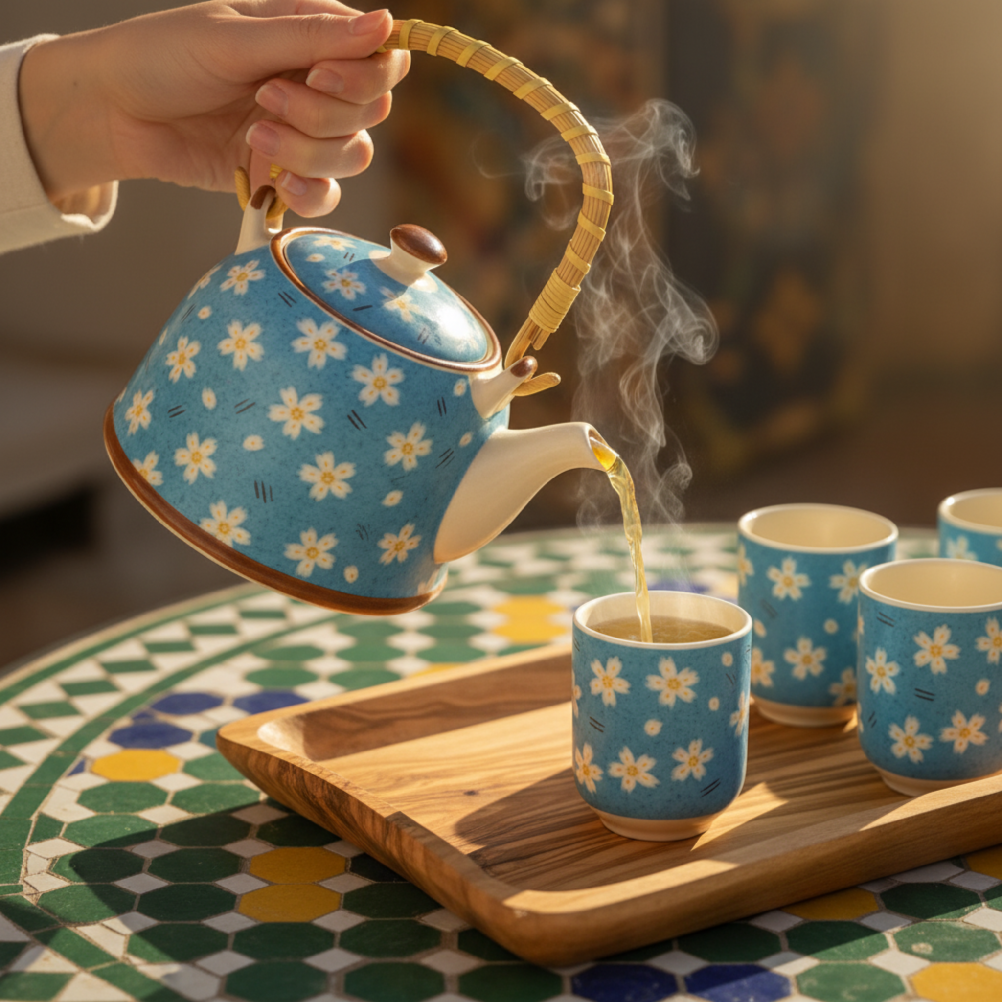 Service à Thé Bleu Azur – Céramique 7 pièces