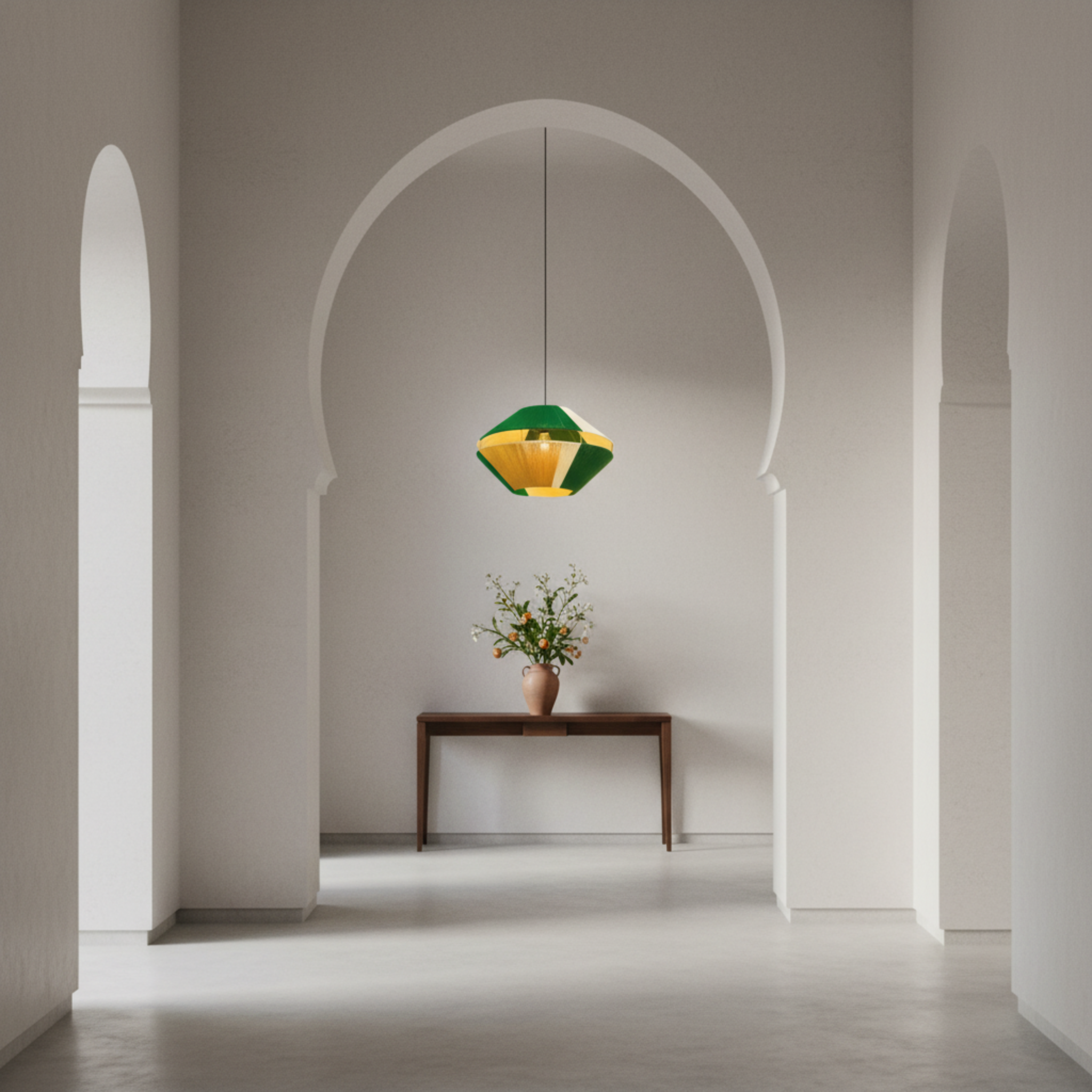 Suspension Géométrique Bicolore Vert & Jaune Fait Main | Design Tunisien Unique