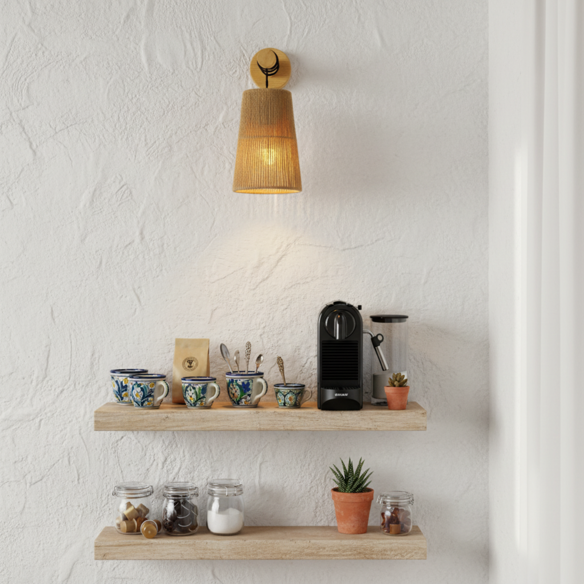 Applique Murale "Safa" – Baladeuse Scandi-Boho en Bois et Jute Tressé