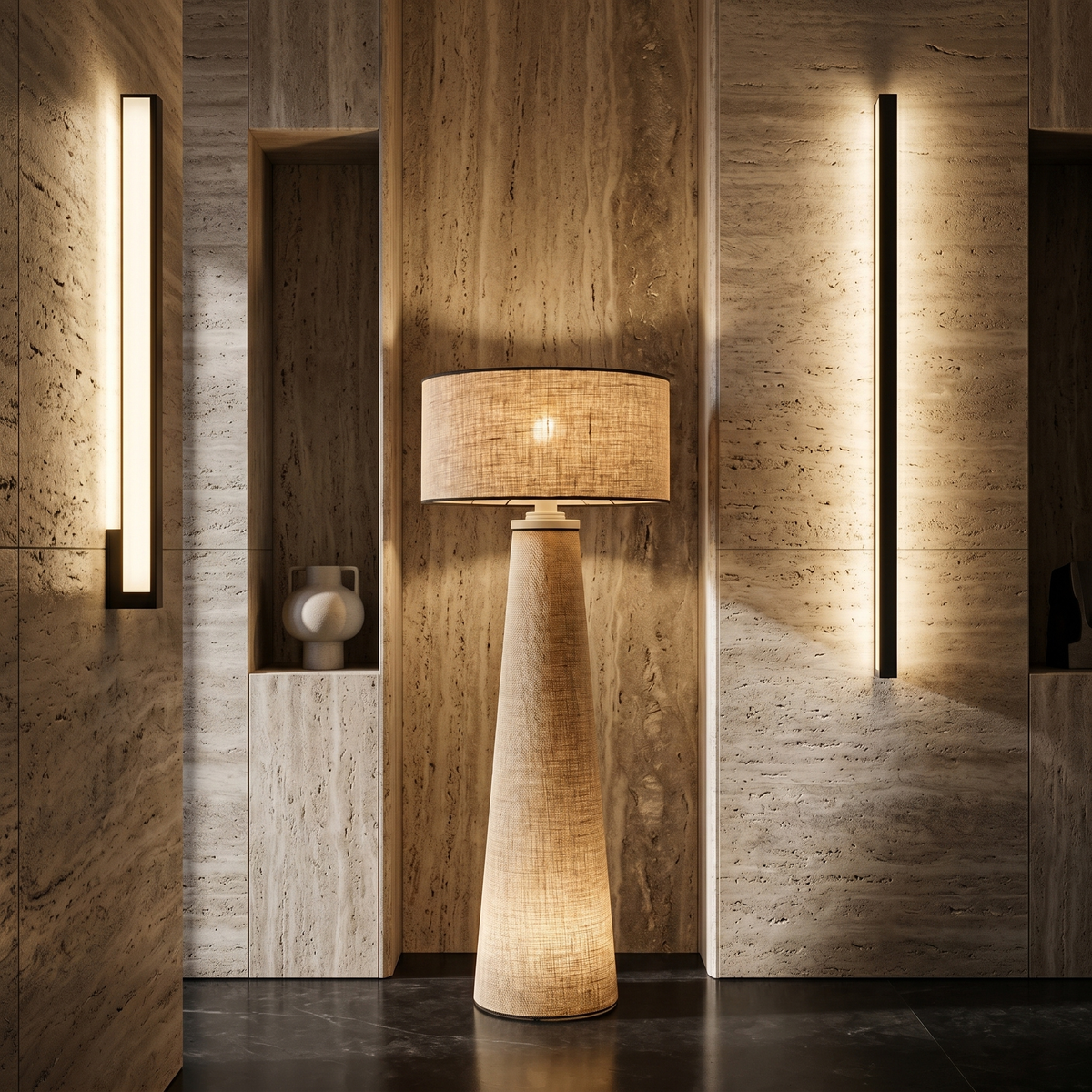 Lampadaire Lin | Pied Conique & Abat-jour Tambour | Fiolla Home