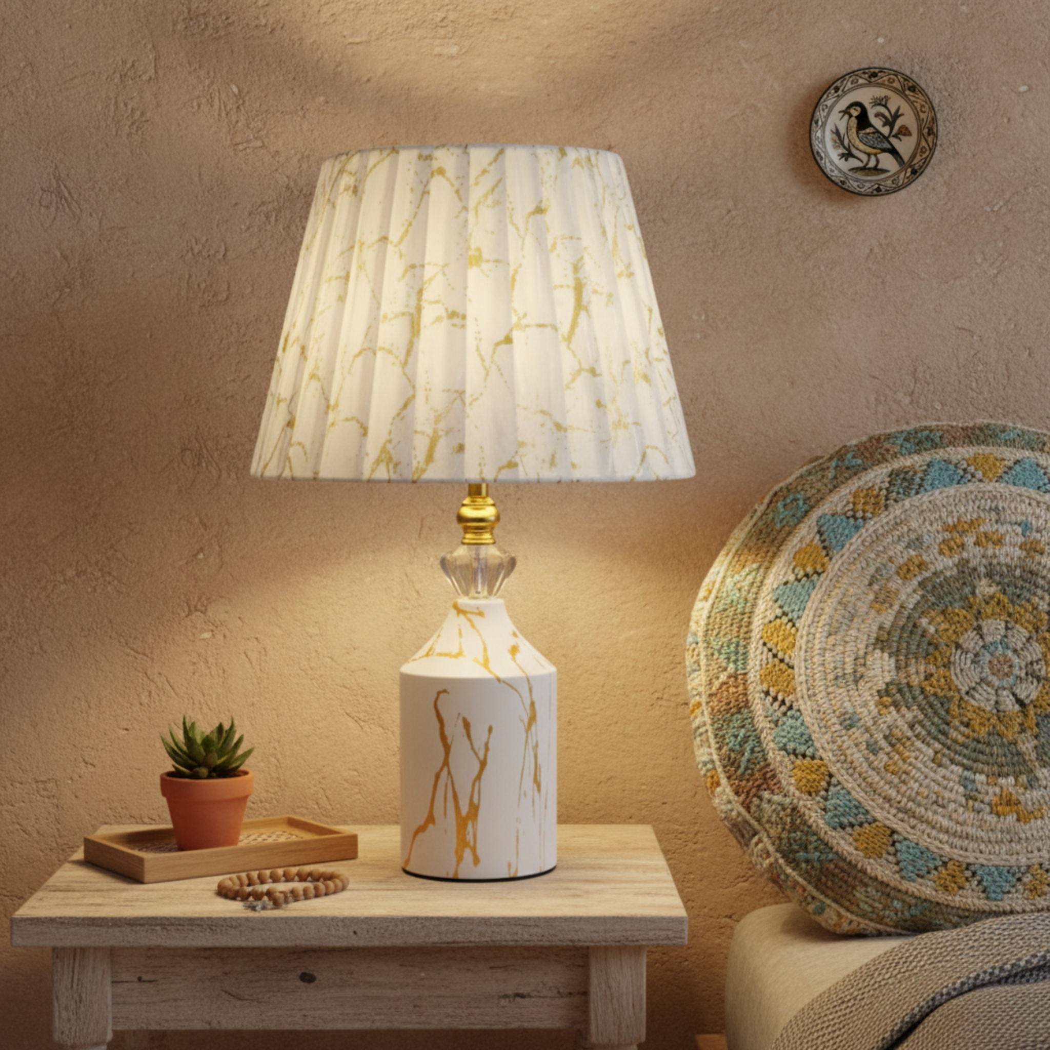 Lampe de Chevet Effet Marbre Blanc Doré | Fiolla Home