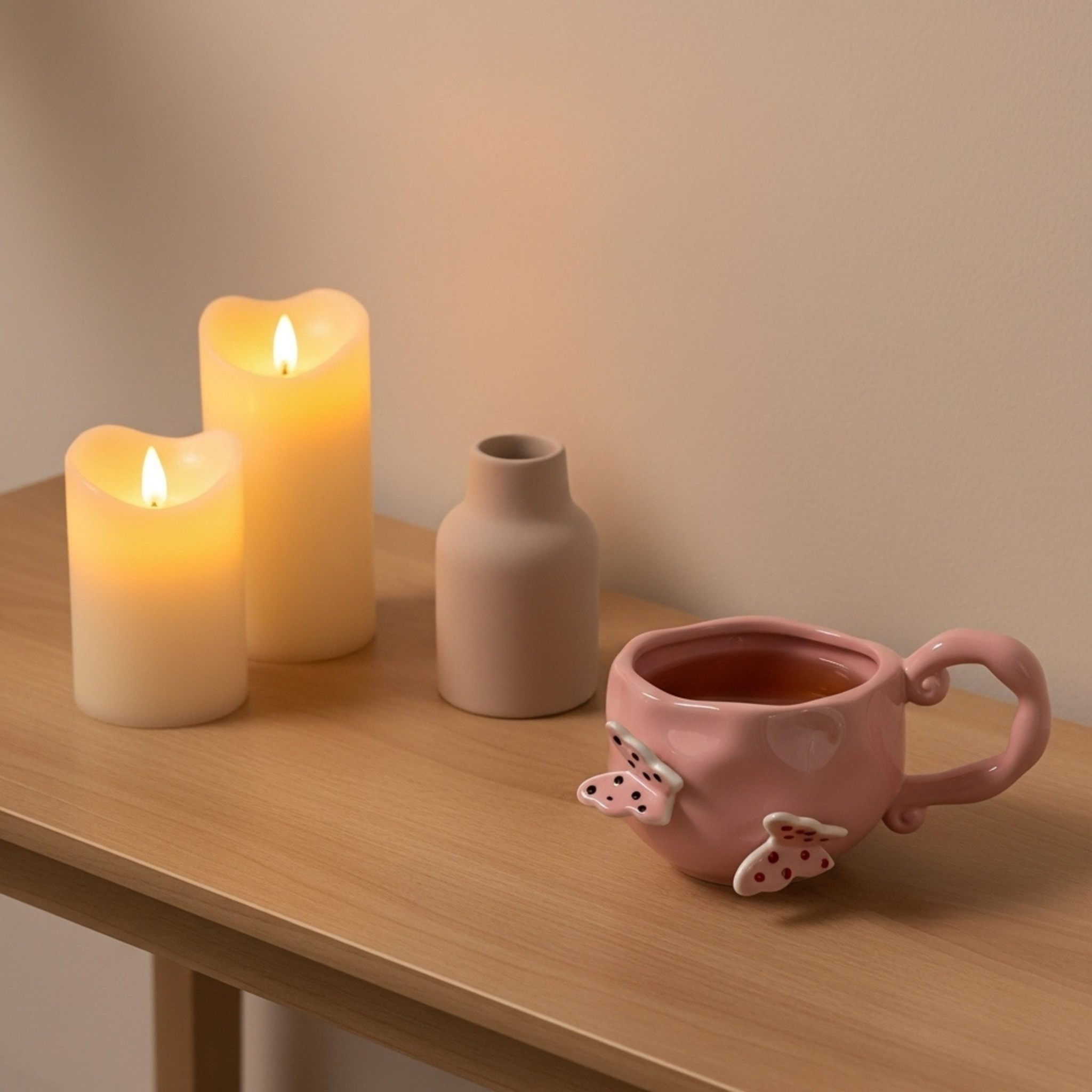 Mug Céramique Rose Papillons – Anse Sculptée | Fiolla Home Tunisie