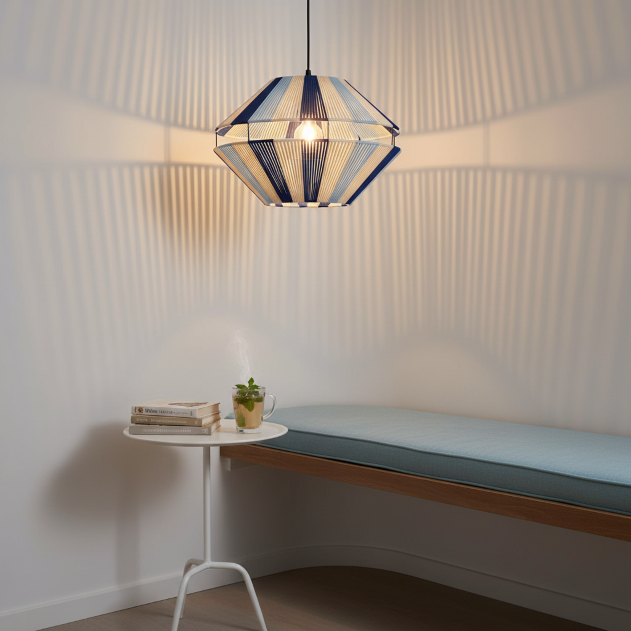 Suspension Géométrique Bleu & Blanc Fait Main | Design Méditerranéen Tunisien