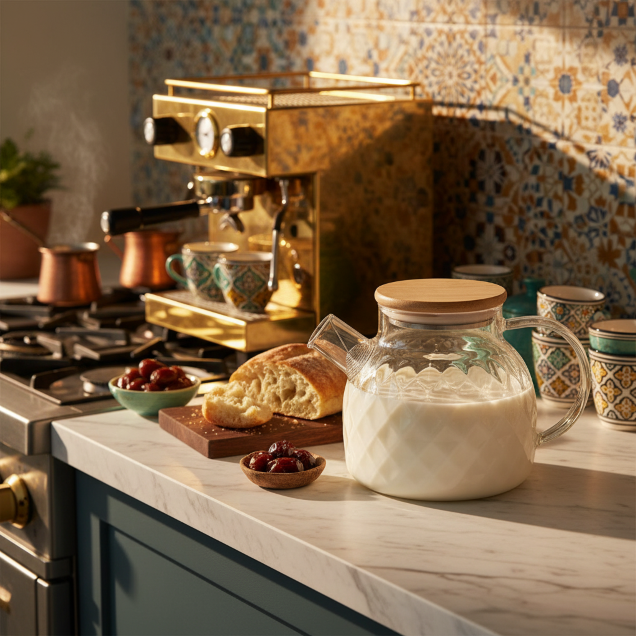 Théière en Verre Texturé & Couvercle Bambou – Design Élégant