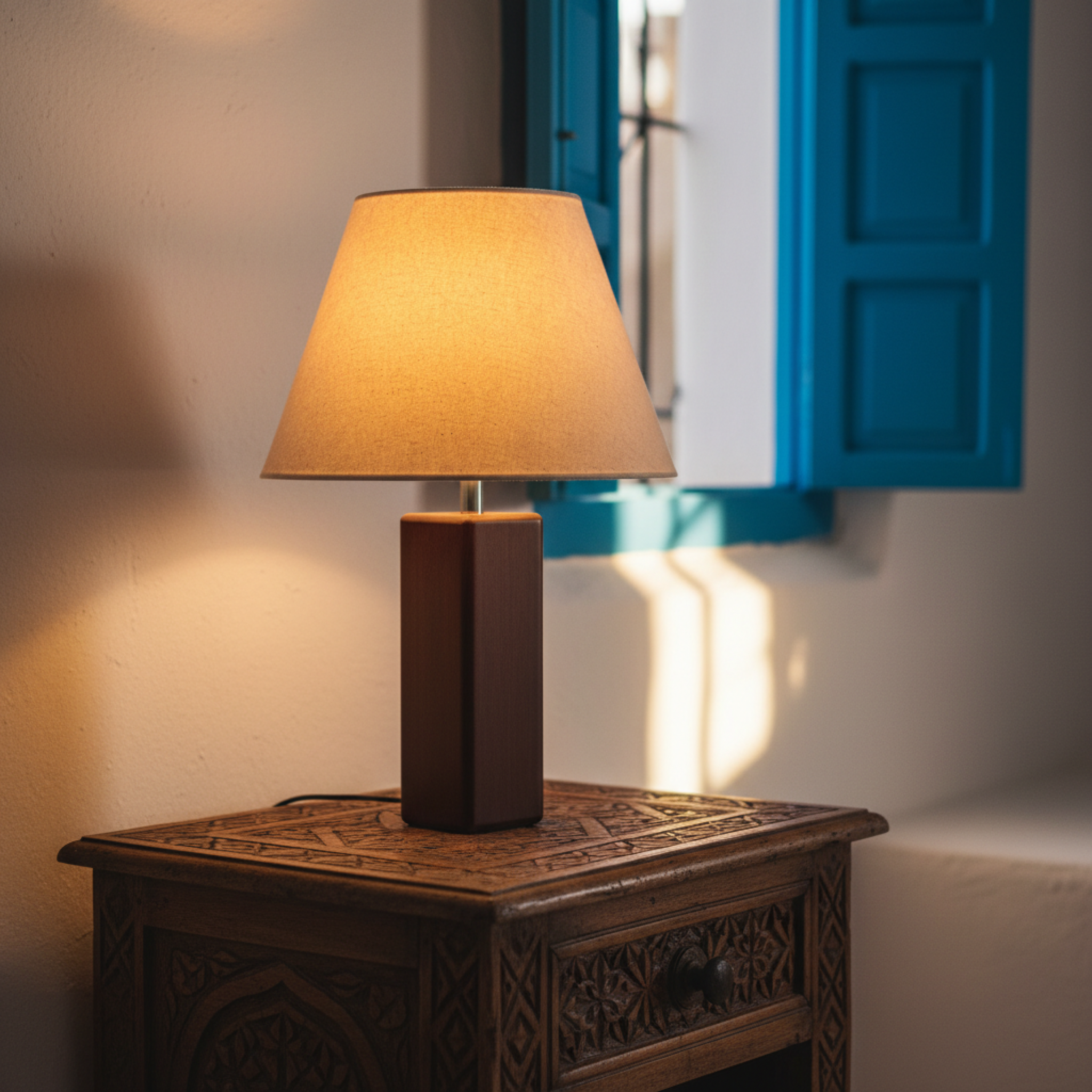 Lampe à Poser Artisanale en Bois & Lin - Design Unique Tunisie