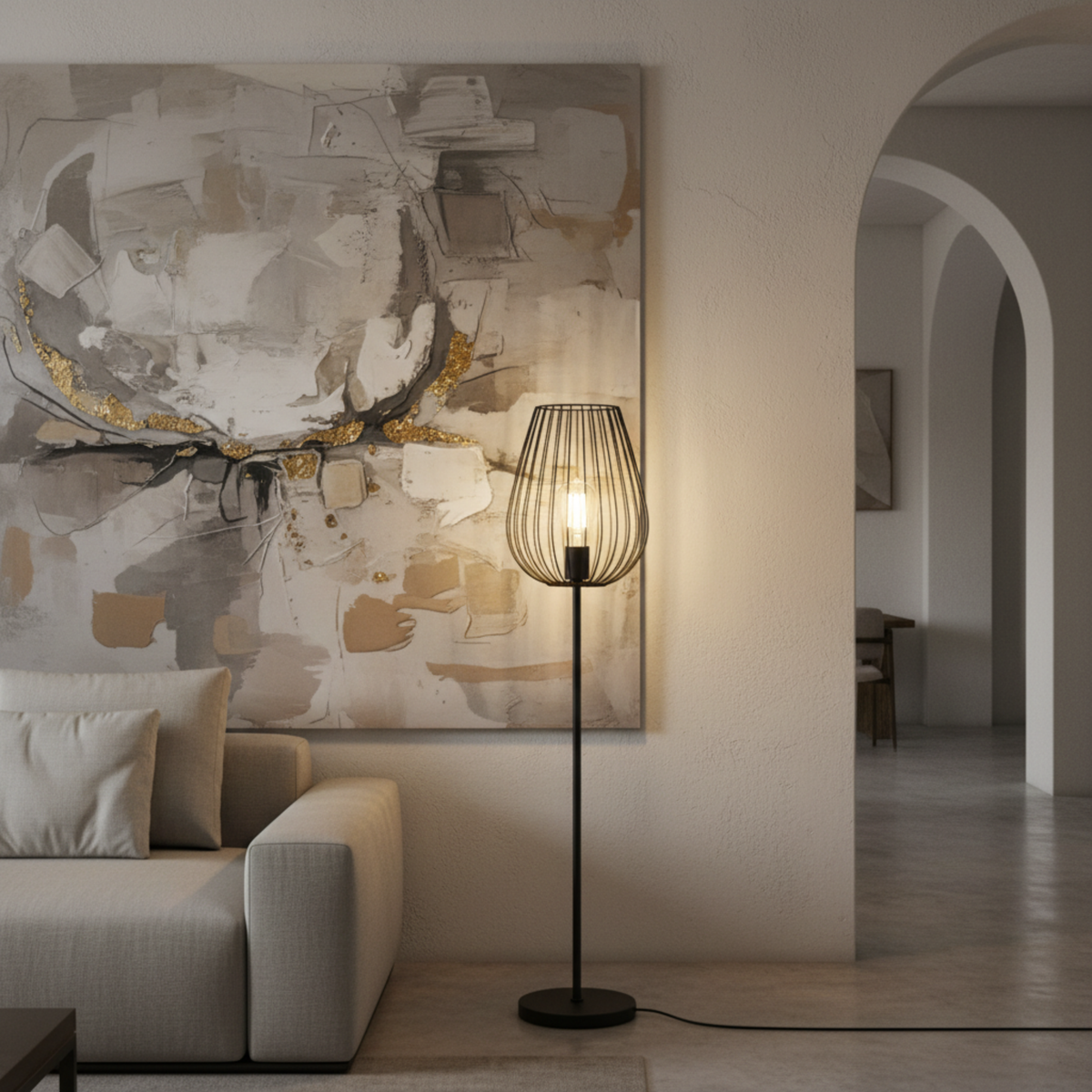 Lampadaire Design Industriel en Métal Noir – Élégance & Style Tunisie