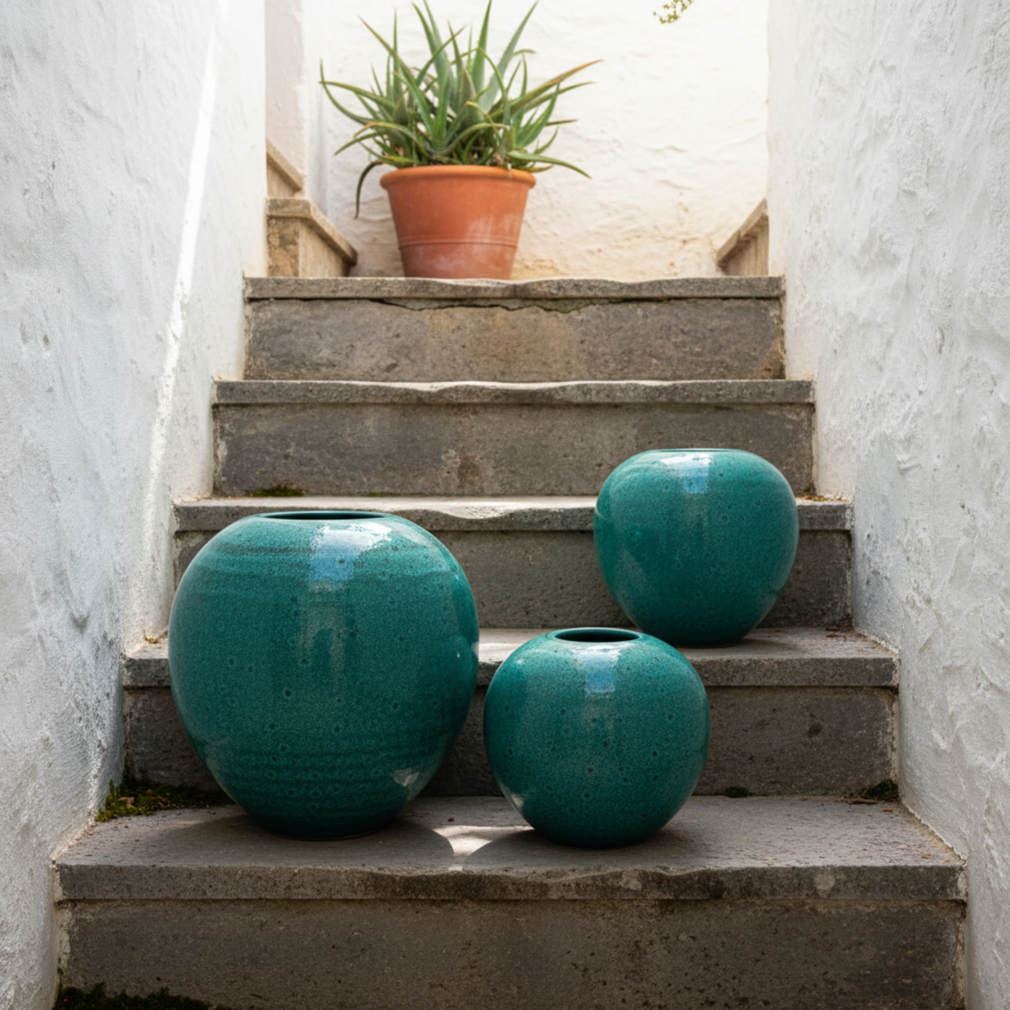 Vases en céramique émaillée – Vert méditerranéen (lot de 3)