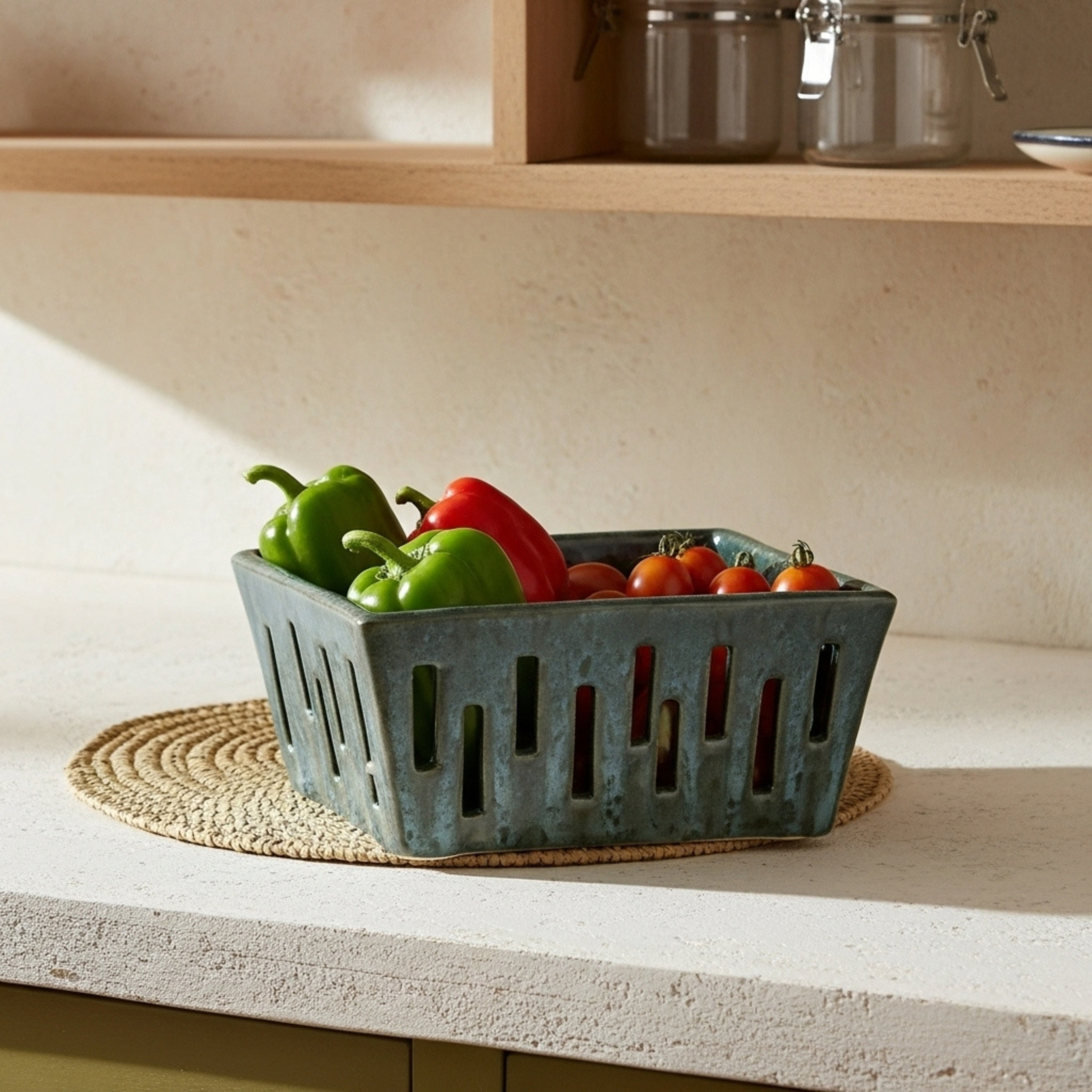 Panier de Cuisine en Céramique Carré – Inspiration Tunisienne Authentique