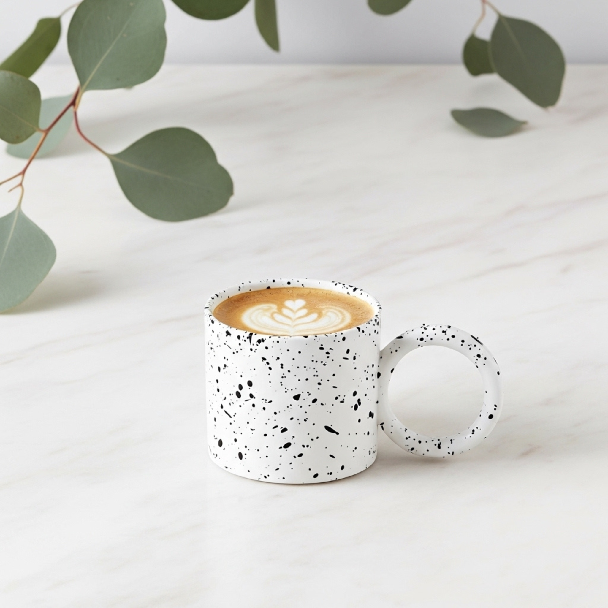 Mug Céramique Moucheté – Anse Anneau Minimal Chic