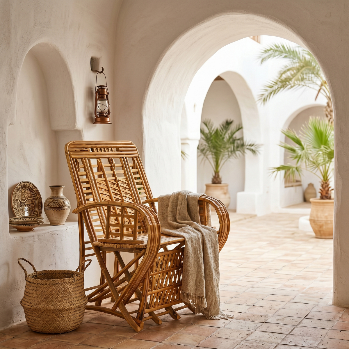 Fauteuil Artisanal Bois de Palmier Dattier Tunisie | Fiolla Home