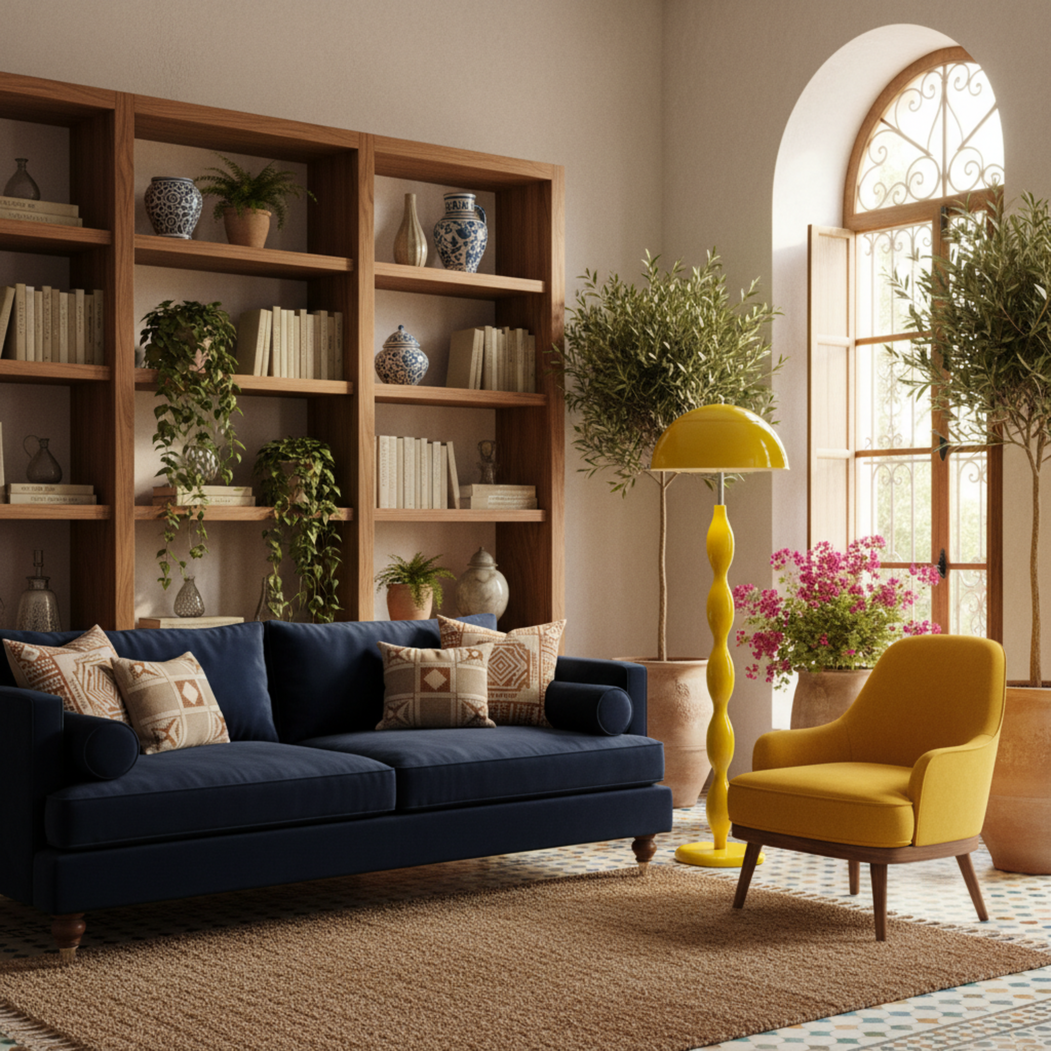 Lampadaire Sculptural Ondulé Jaune – Fait Main Luxe Tunisie