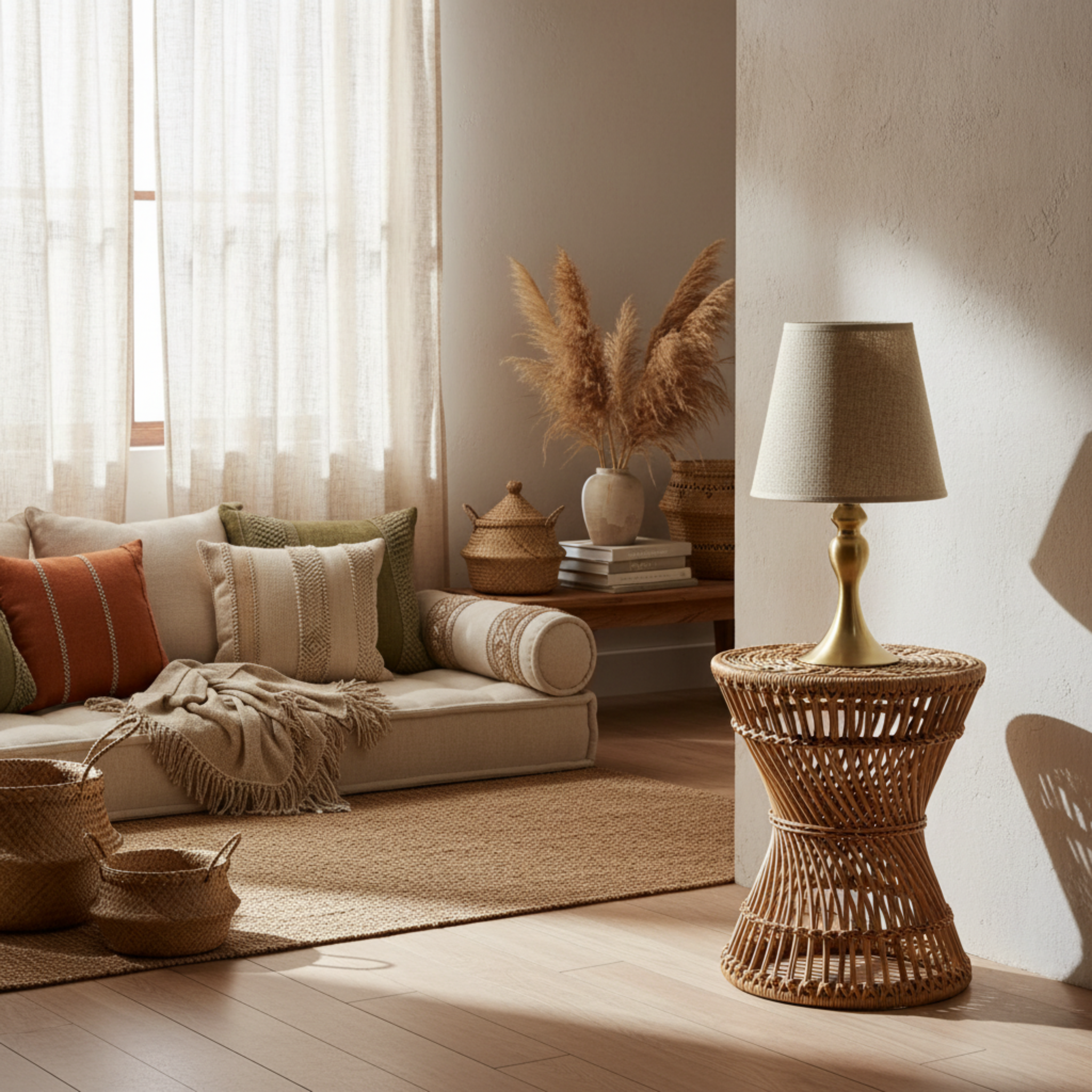 Lampe de Table Dorée avec Abat-Jour Tissu – Style Naturel Chic