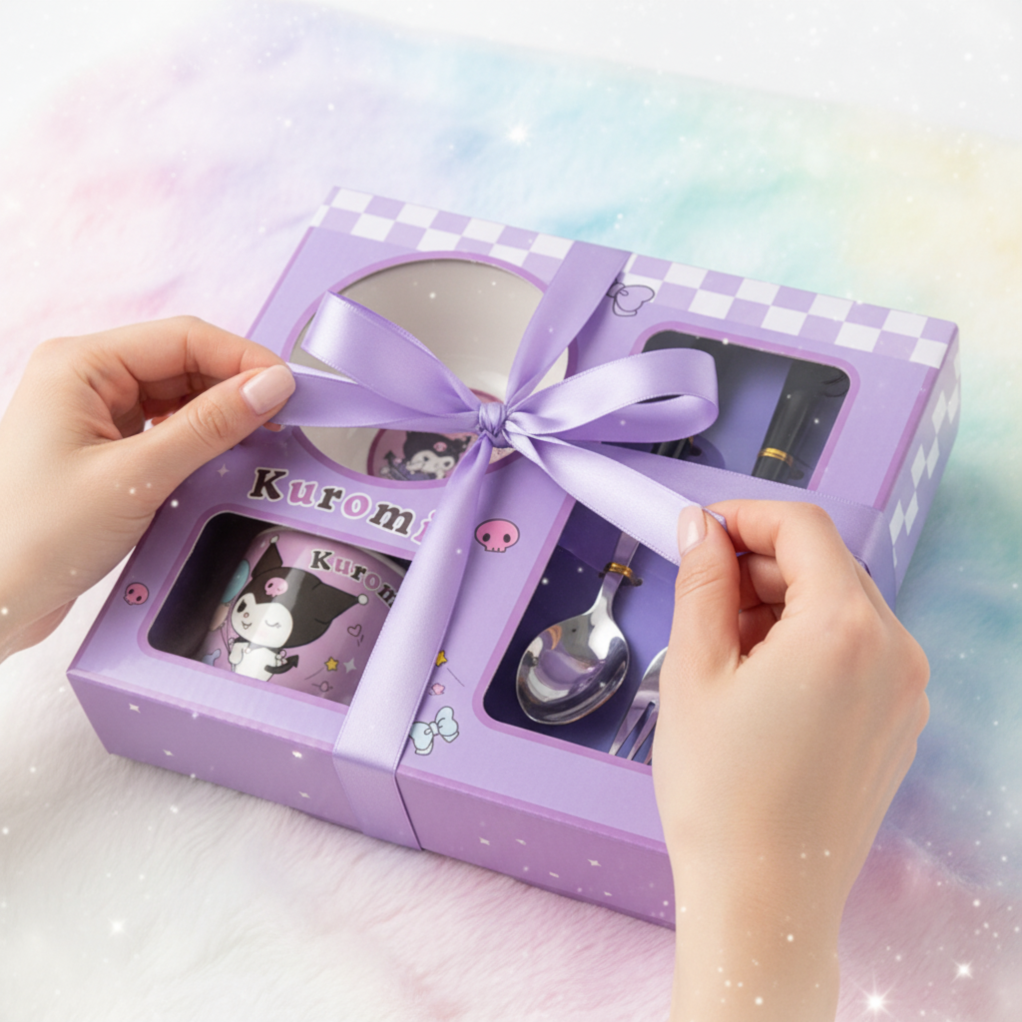 Coffret Petit Déjeuner Kuromi 4 Pièces : Tasse, Bol & Couverts