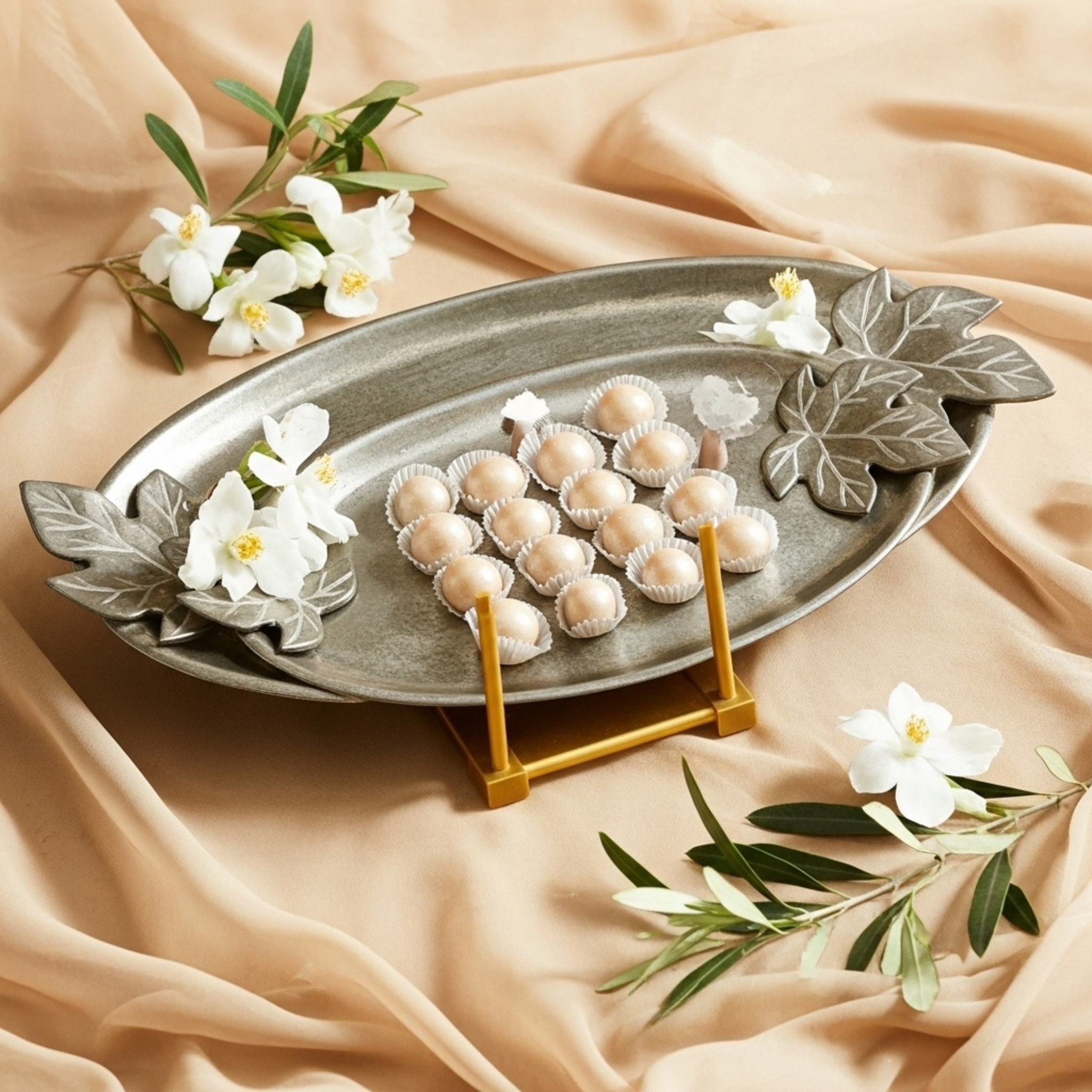 Set de 2 Plateaux Ovales Cuivre Indien Feuilles Figuier | Fiolla Home