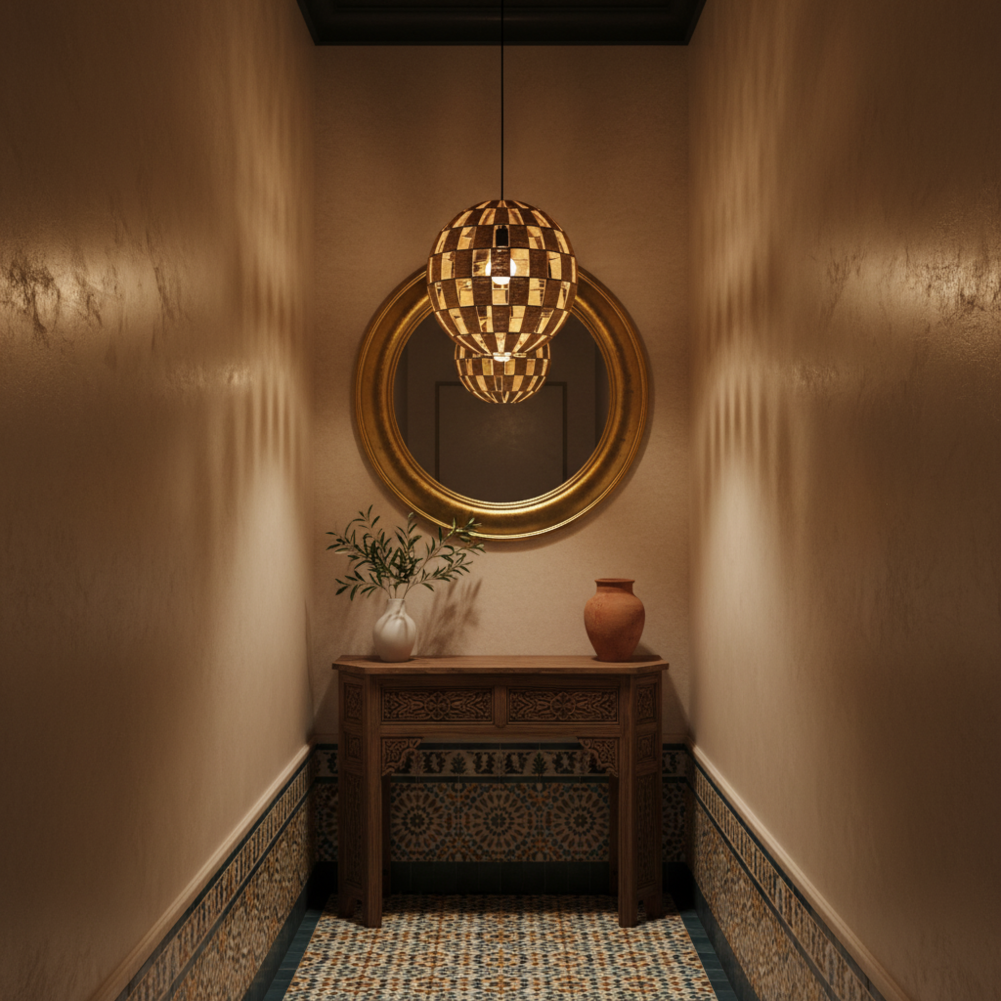 Suspension Sphérique Bois Tressé | Design Artisanal | Tunisie