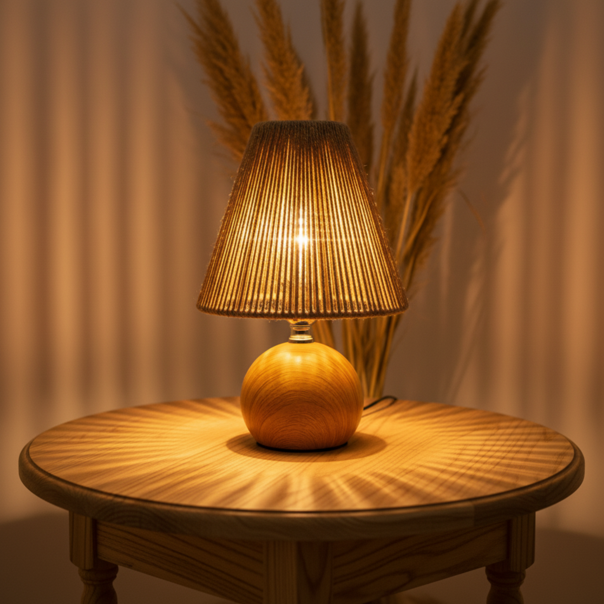 Lampe de Chevet Bohème Bois & Corde – Lumière Douce Tunisie