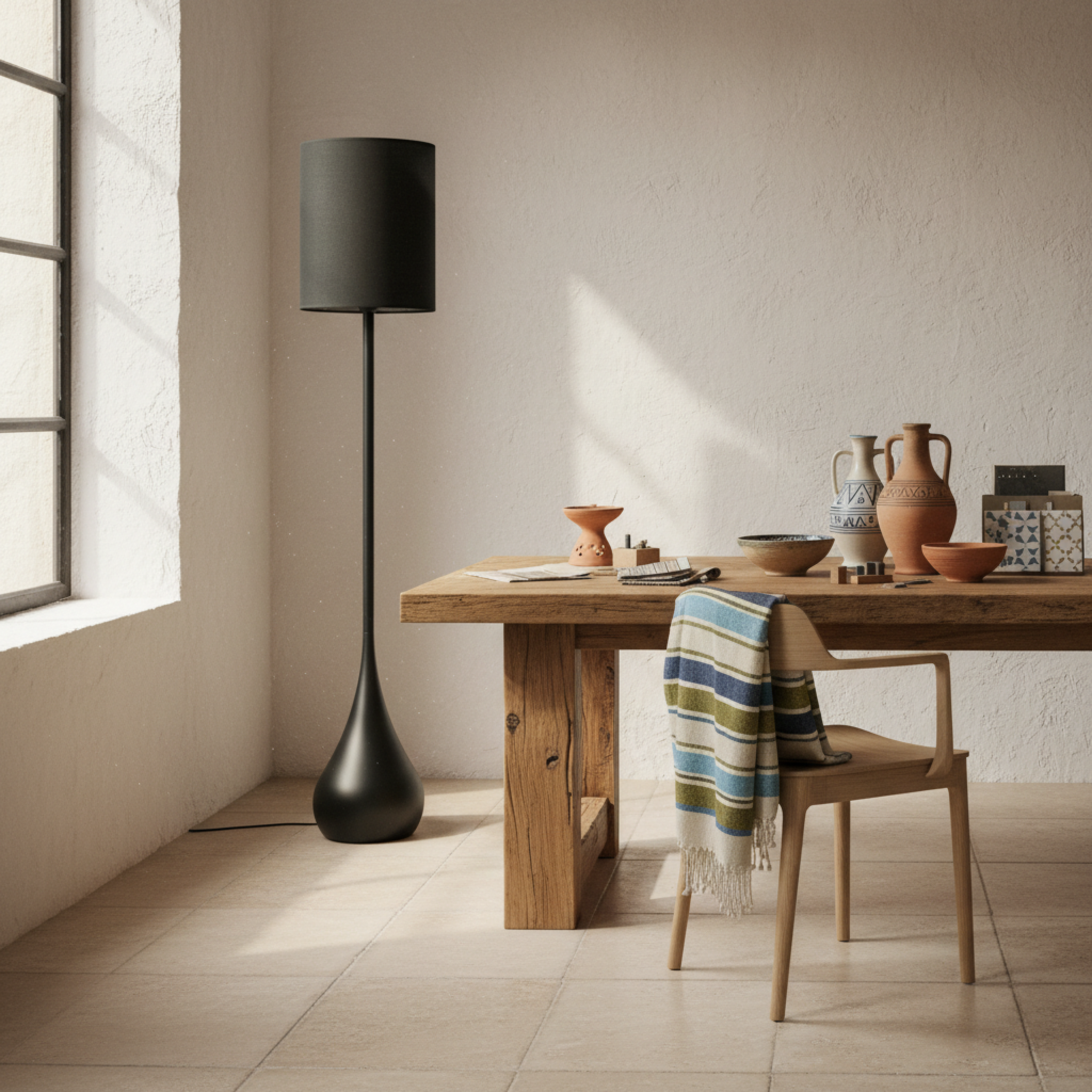 Lampadaire Design Noir "Goutte" – Éclairage Luxe & Moderne Salon Tunisie