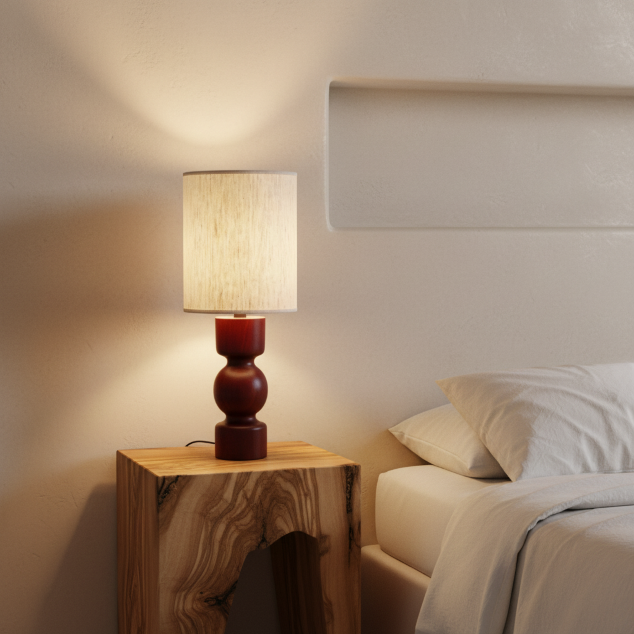 Lampe de chevet Qamra – bois handmade | Tunisie