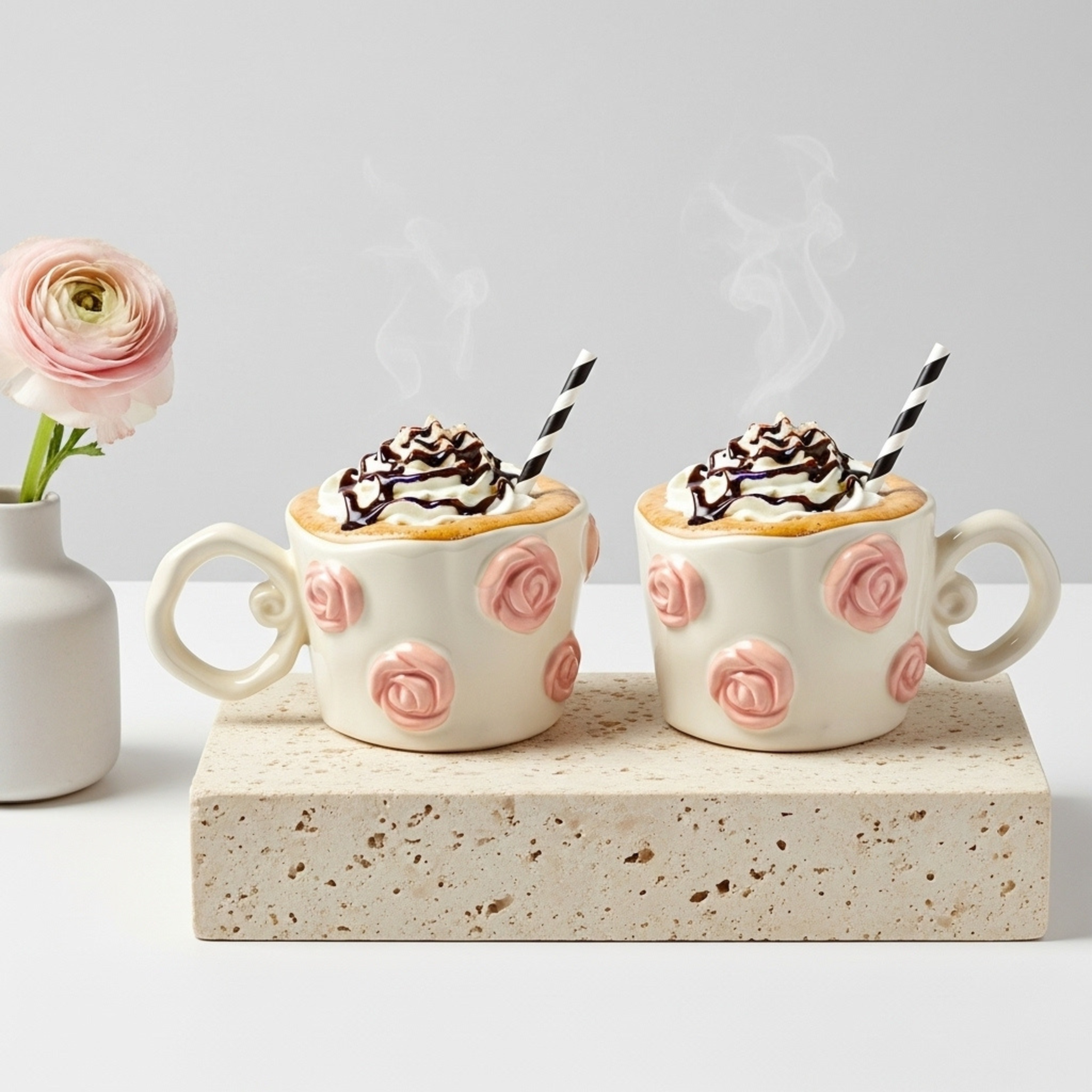 Mug Fleurs Rose en Relief – Style Éditorial | Fiolla Home
