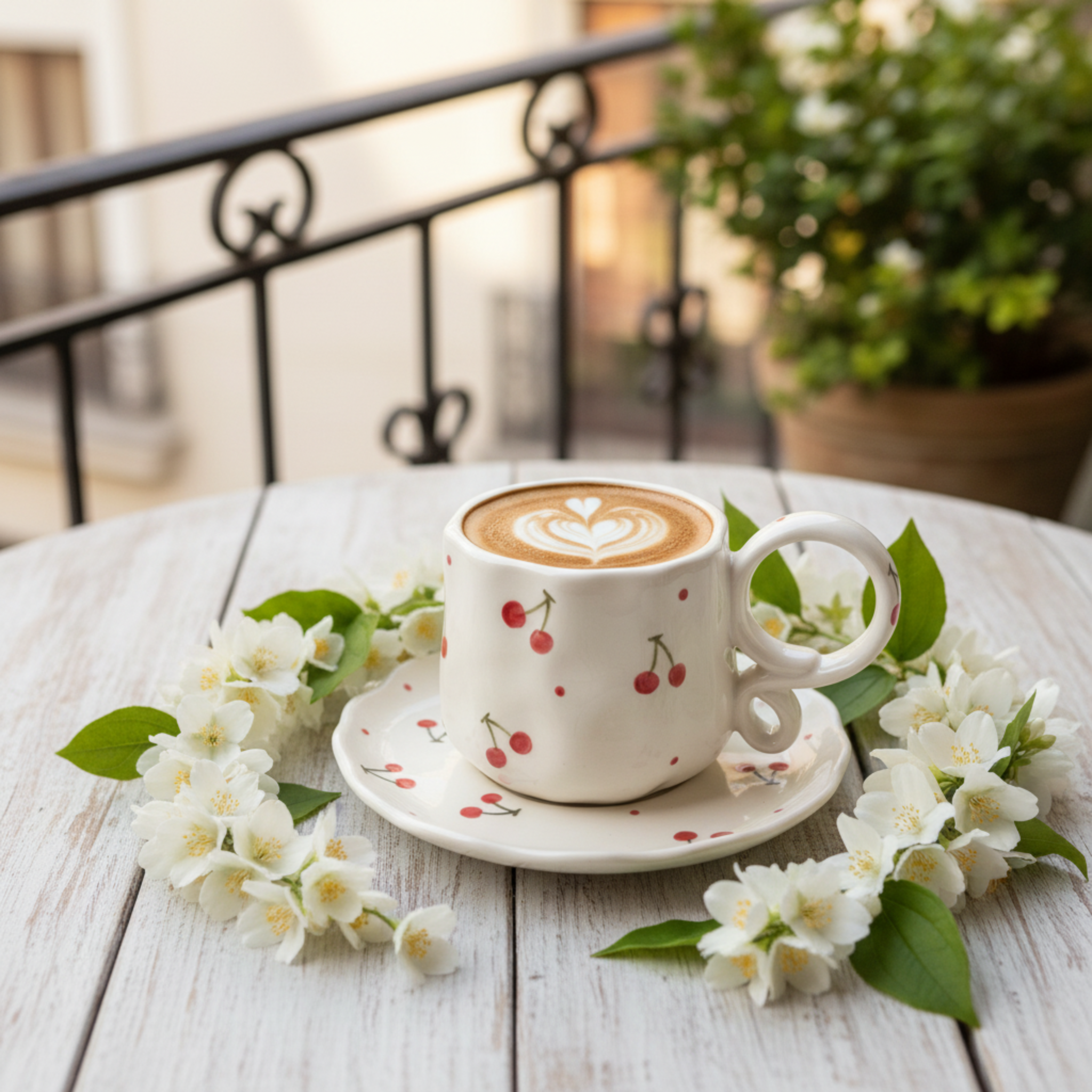 Set Tasse & Soucoupe Cerises en Céramique – Design Tendance & Artisanal