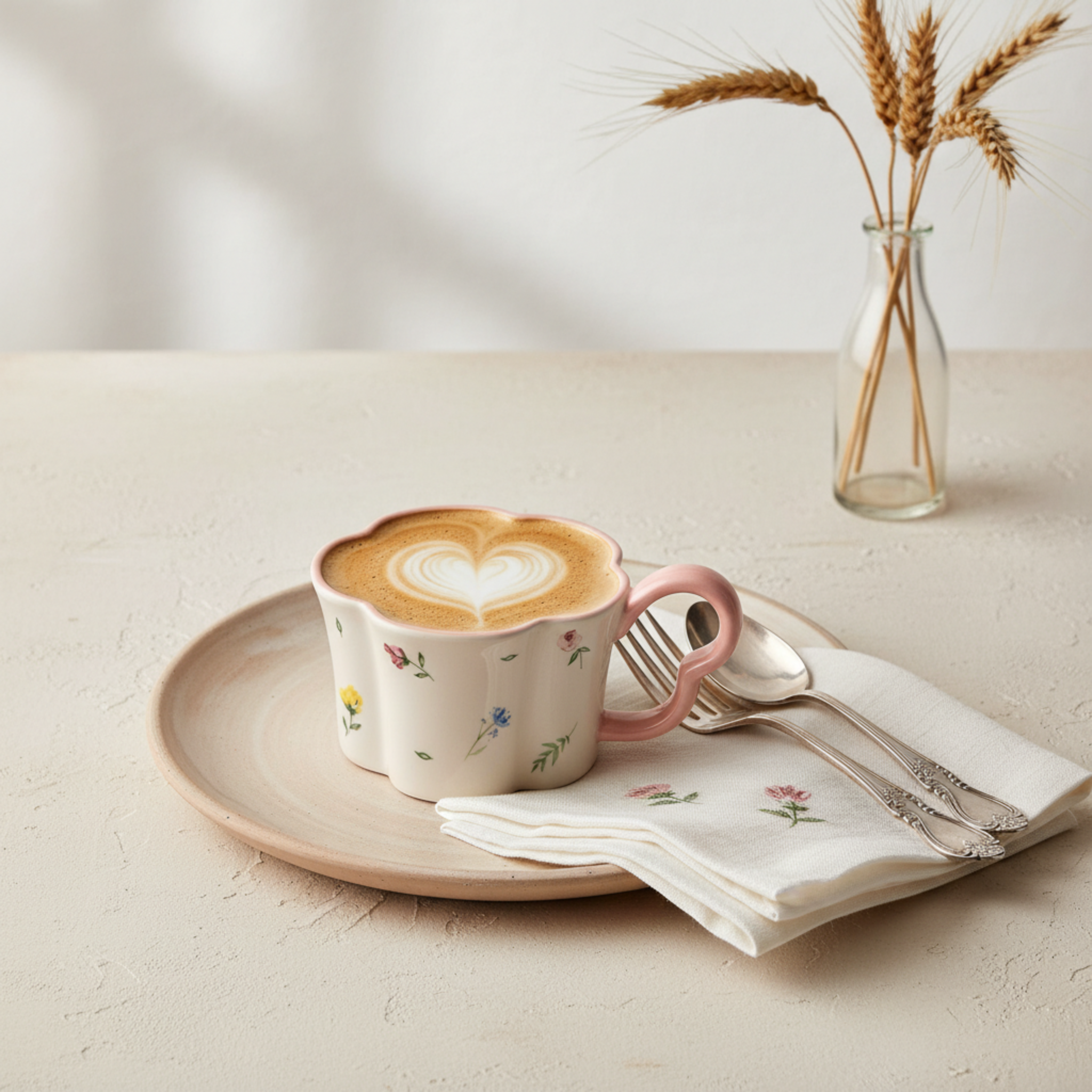 Mug Fleur Rose Céramique & Soucoupe – Idée Cadeau Cute Tunisie