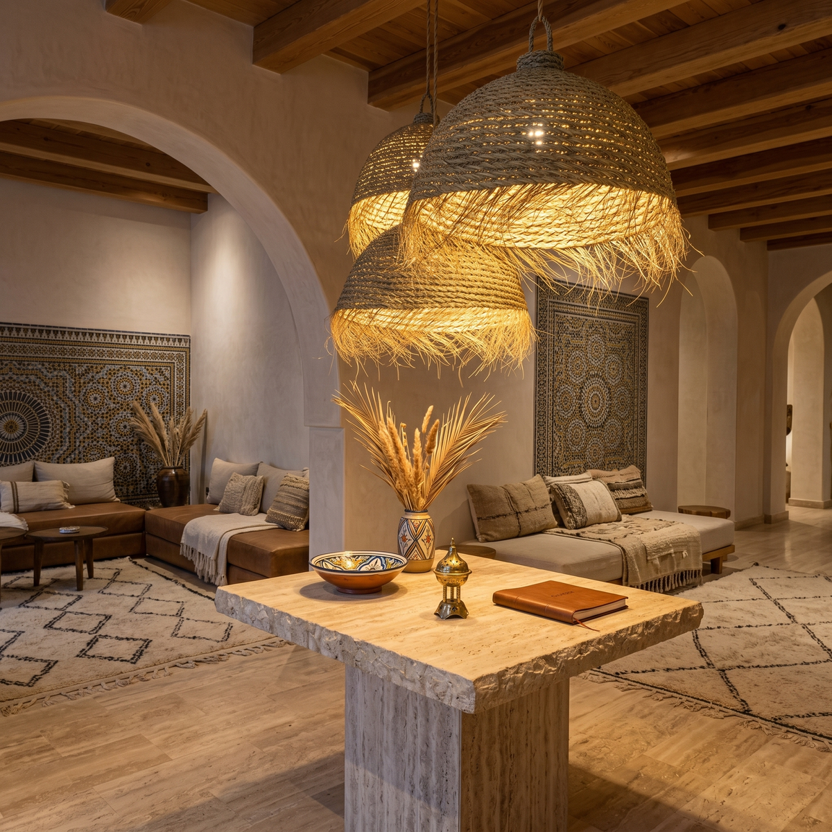 Suspension Ronde Halfa | Luminaire Dôme Naturel | Fiolla Home