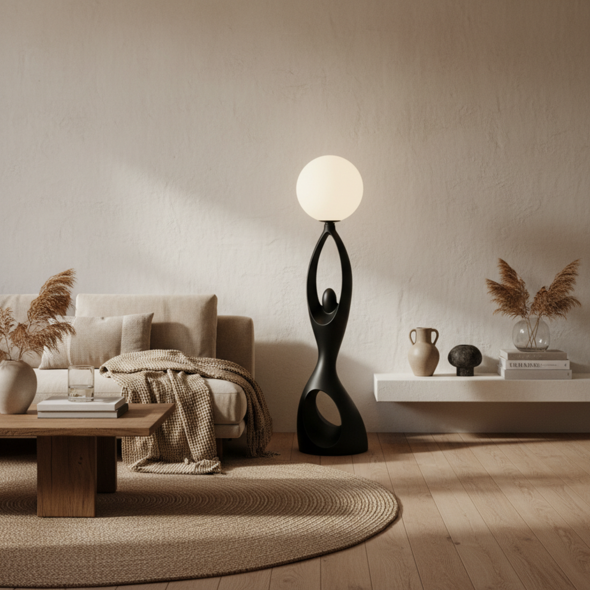 Lampadaire Sculptural "Silhouette" Noir – Design Artistique & Premium Tunisie